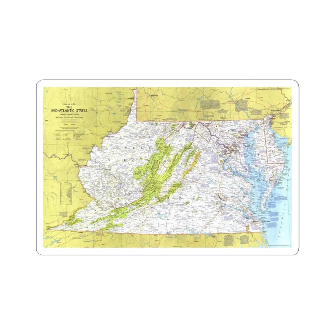 USA - Mid-Atlantic States 1 (1976) (Map) STICKER Vinyl Kiss-Cut Decal 6 Inch White - The Sticker Space