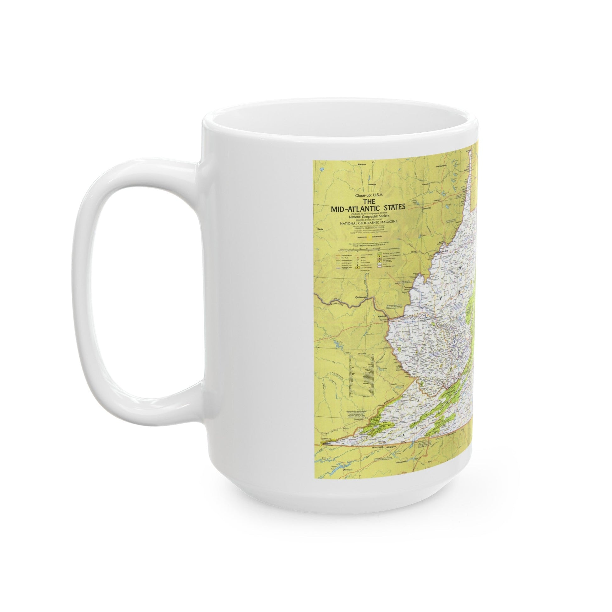 USA - Mid-Atlantic States 1 (1976) (Map) White Coffee Mug-The Sticker Space