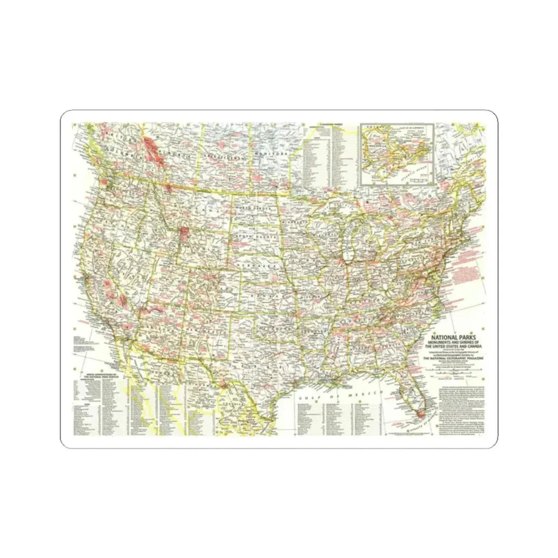 USA - National Parks and Historic Sites 1 (1958) (Map) STICKER Vinyl Kiss-Cut Decal 2 Inch White - The Sticker Space