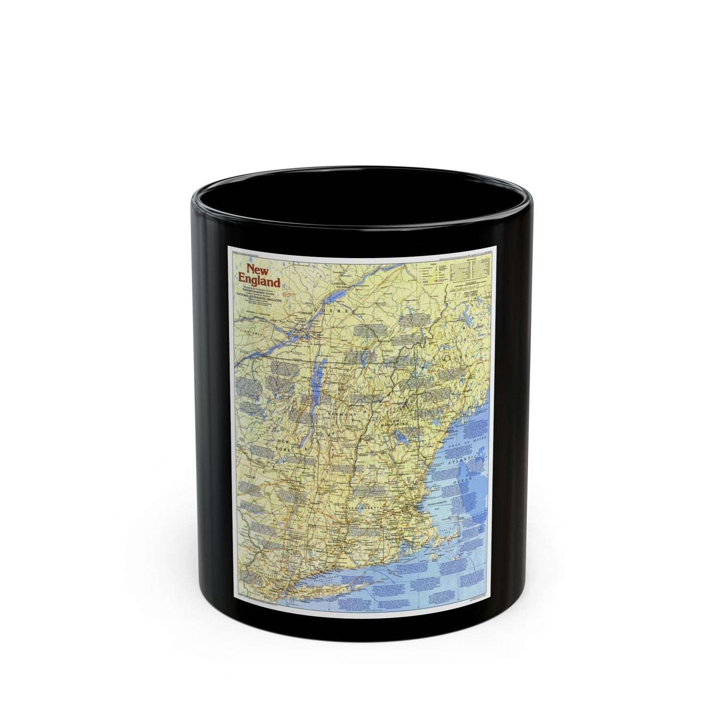 USA - New England 1 (1987) (Map) Black Coffee Mug-11oz-The Sticker Space