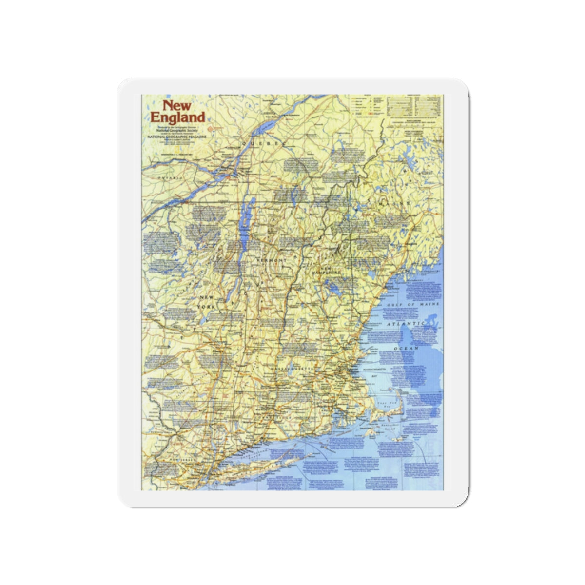 USA - New England 1 (1987) (Map) Refrigerator Magnet-2" x 2"-The Sticker Space