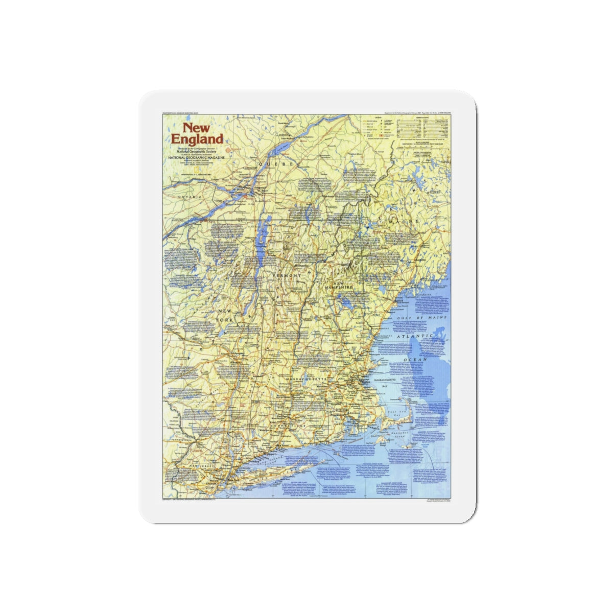 USA - New England 1 (1987) (Map) Refrigerator Magnet-5" x 5"-The Sticker Space