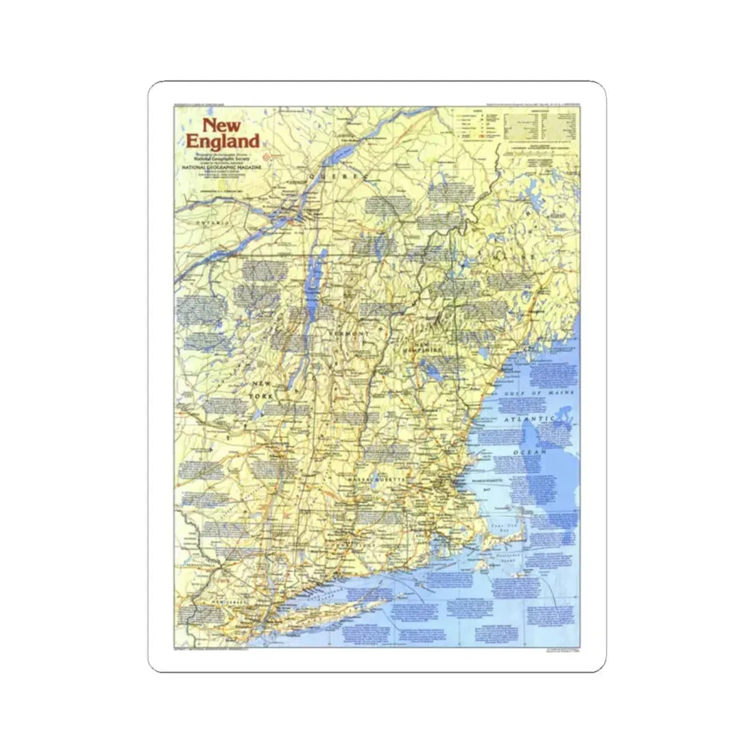USA - New England 1 (1987) (Map) STICKER Vinyl Kiss-Cut Decal 2 Inch White - The Sticker Space