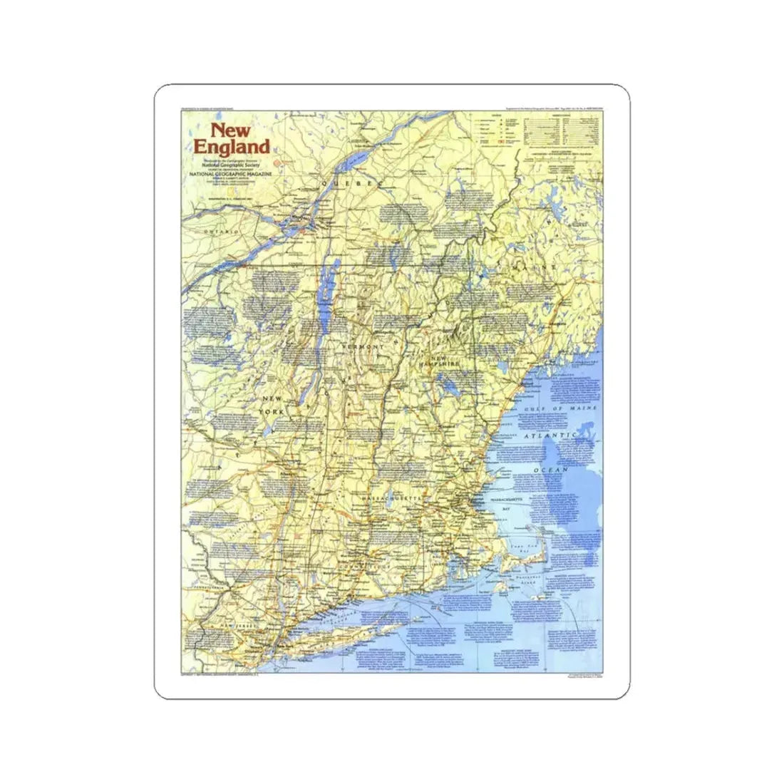 USA - New England 1 (1987) (Map) STICKER Vinyl Kiss-Cut Decal 3 Inch White - The Sticker Space