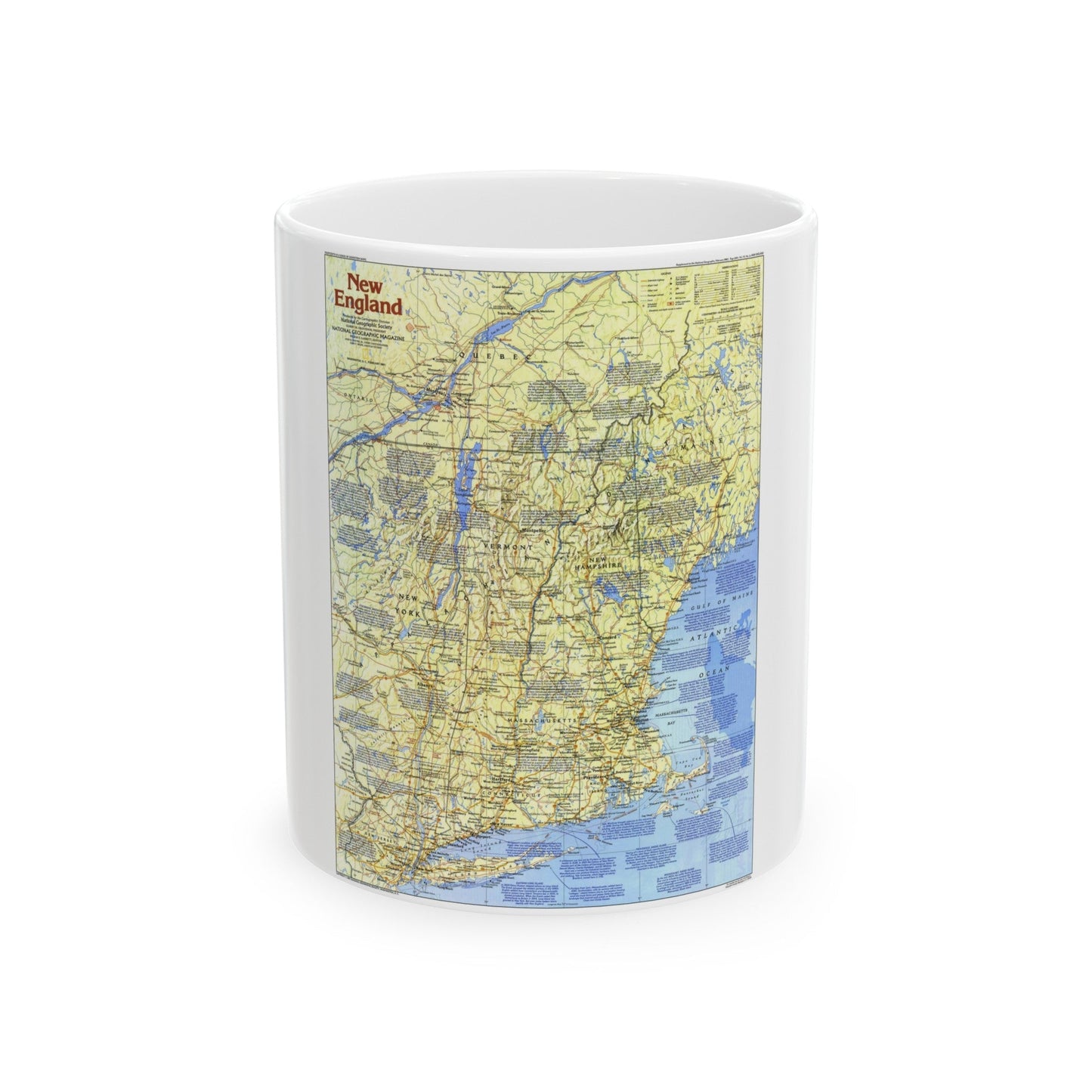 USA - New England 1 (1987) (Map) White Coffee Mug-11oz-The Sticker Space