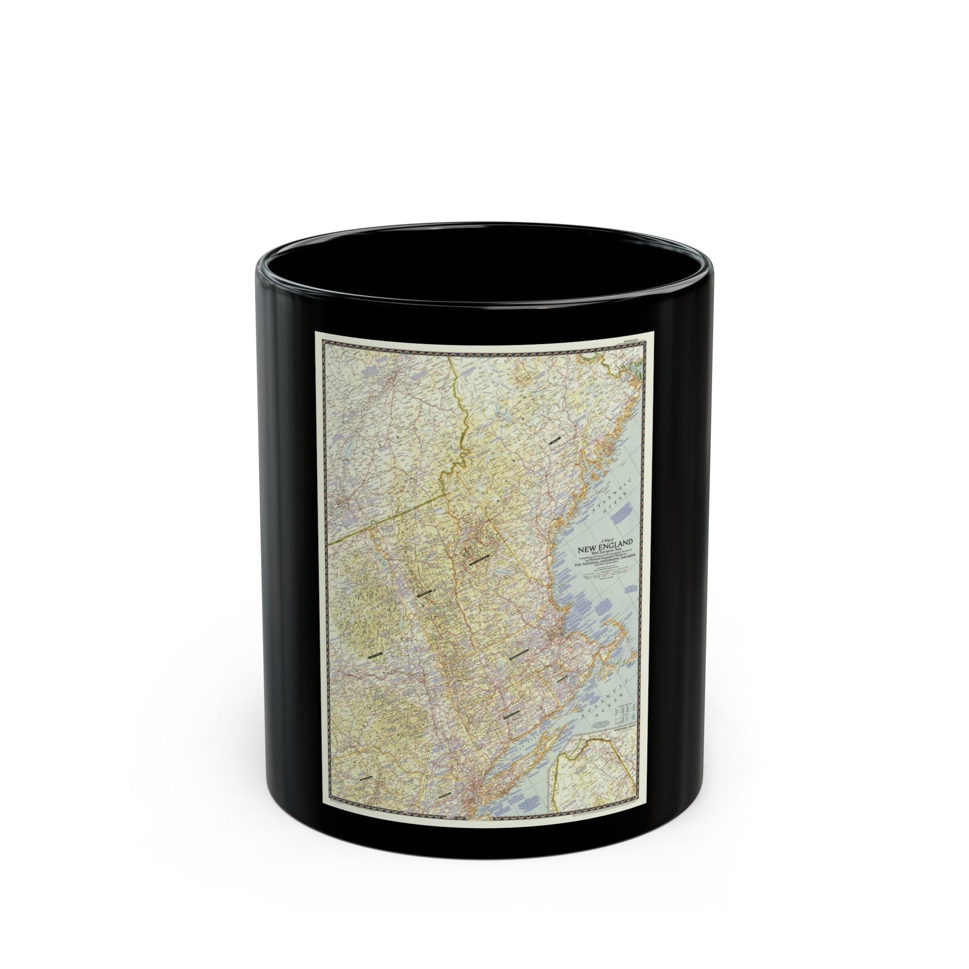 USA - New England (1955) (Map) Black Coffee Mug-11oz-The Sticker Space