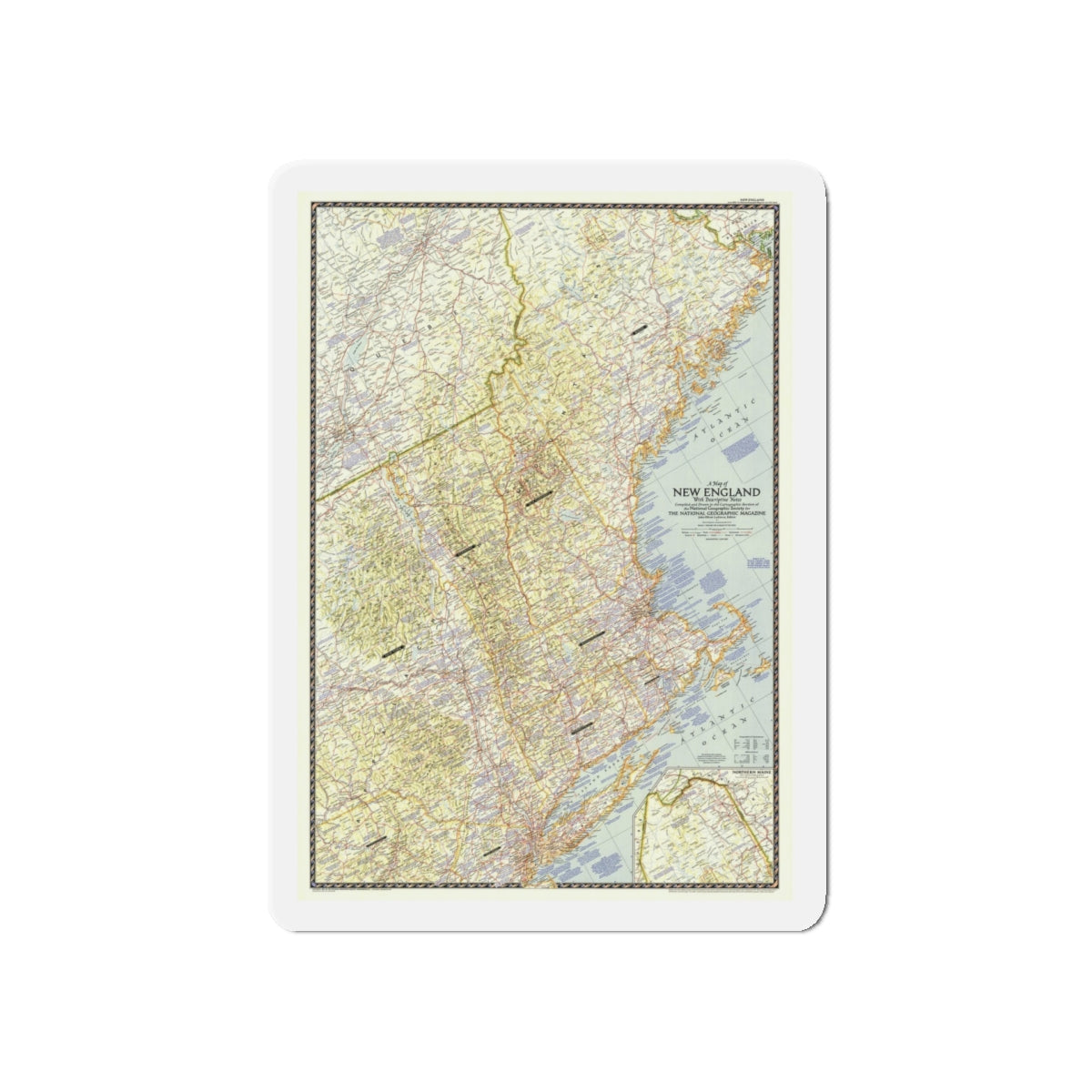 USA - New England (1955) (Map) Refrigerator Magnet-5" x 5"-The Sticker Space