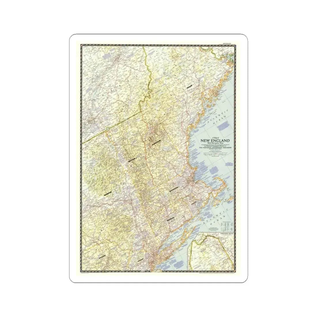 USA - New England (1955) (Map) STICKER Vinyl Kiss-Cut Decal 6 Inch White - The Sticker Space
