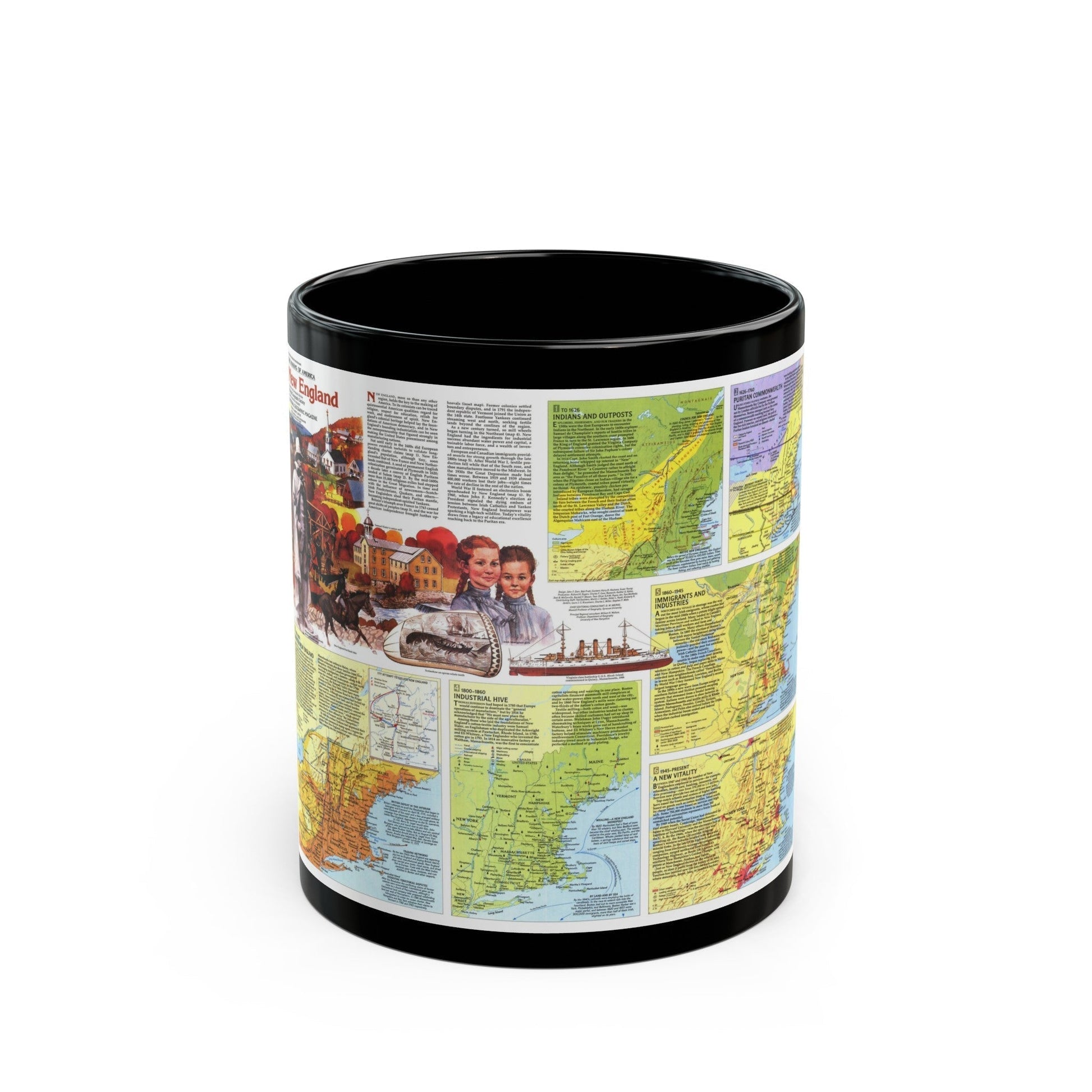 USA - New England 2 (1987) (Map) Black Coffee Mug-11oz-The Sticker Space