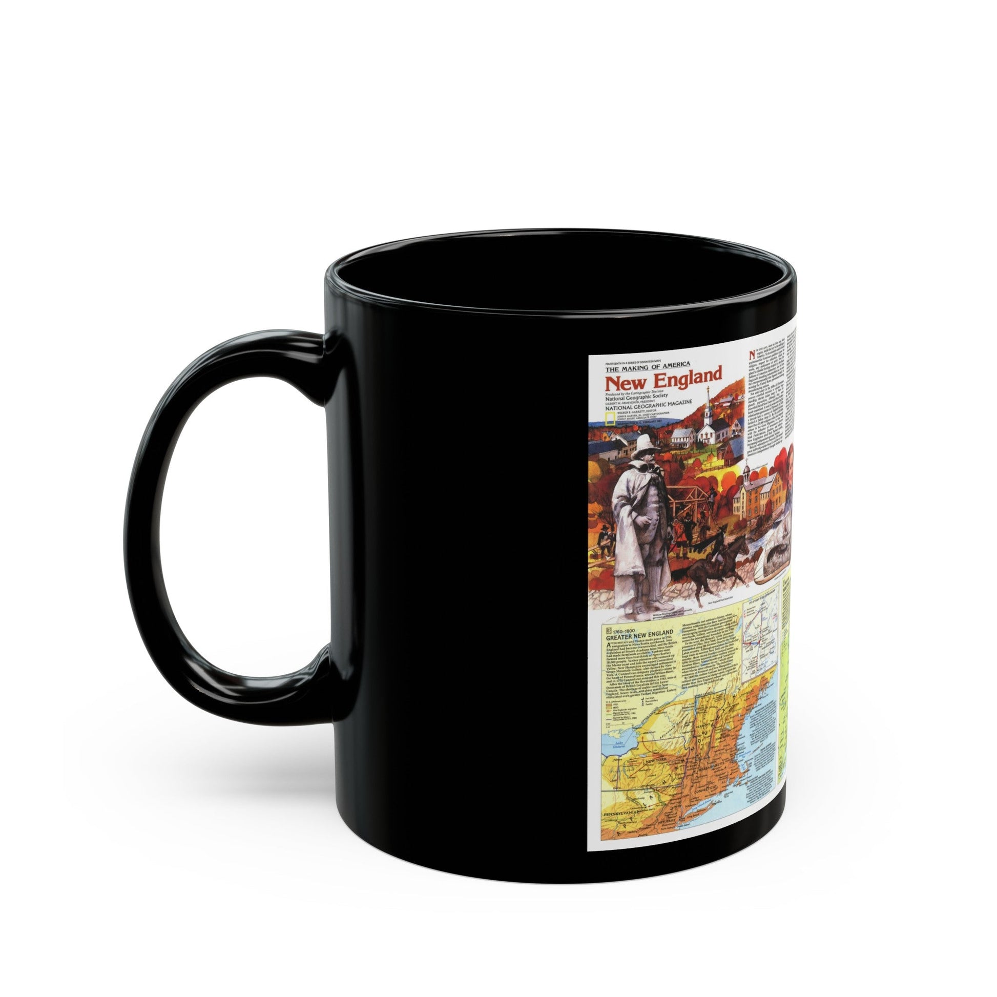 USA - New England 2 (1987) (Map) Black Coffee Mug-The Sticker Space