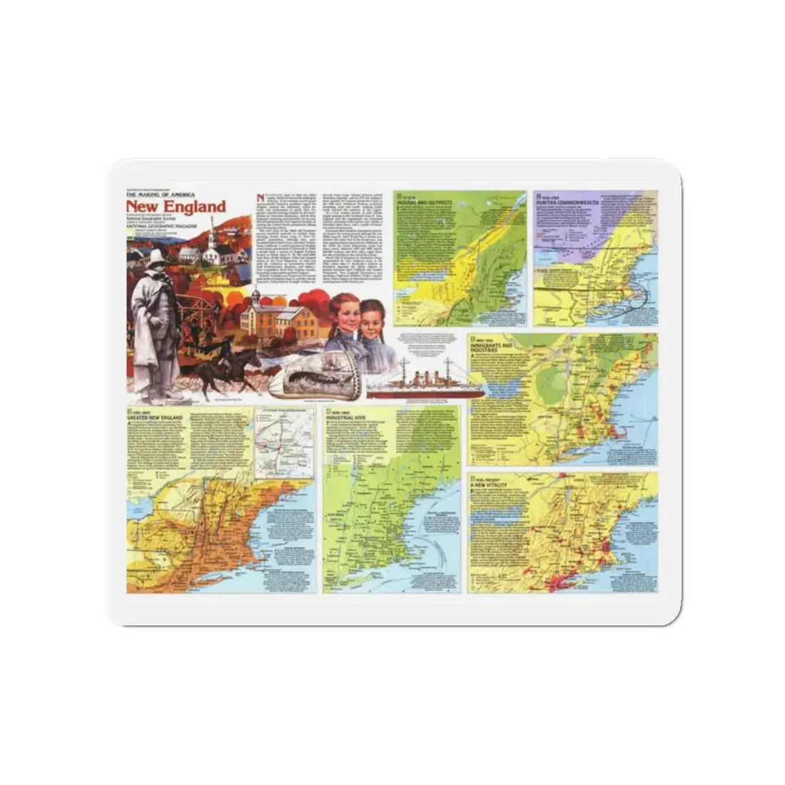 USA - New England 2 (1987) (Map) Refrigerator Magnet 2 Inch - The Sticker Space