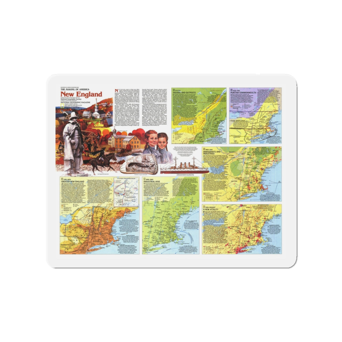 USA - New England 2 (1987) (Map) Refrigerator Magnet-3" x 3"-The Sticker Space