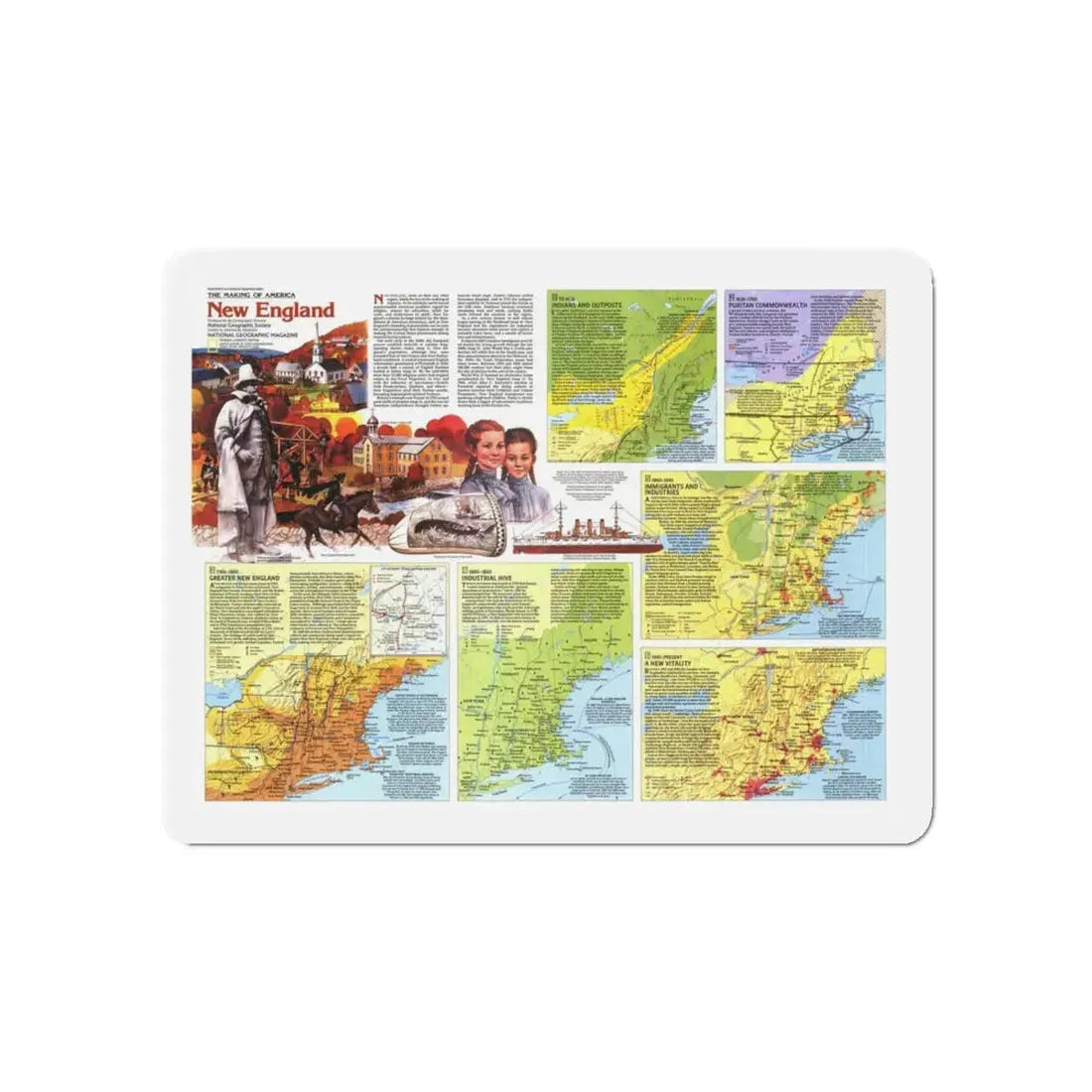 USA - New England 2 (1987) (Map) Refrigerator Magnet 5 Inch - The Sticker Space