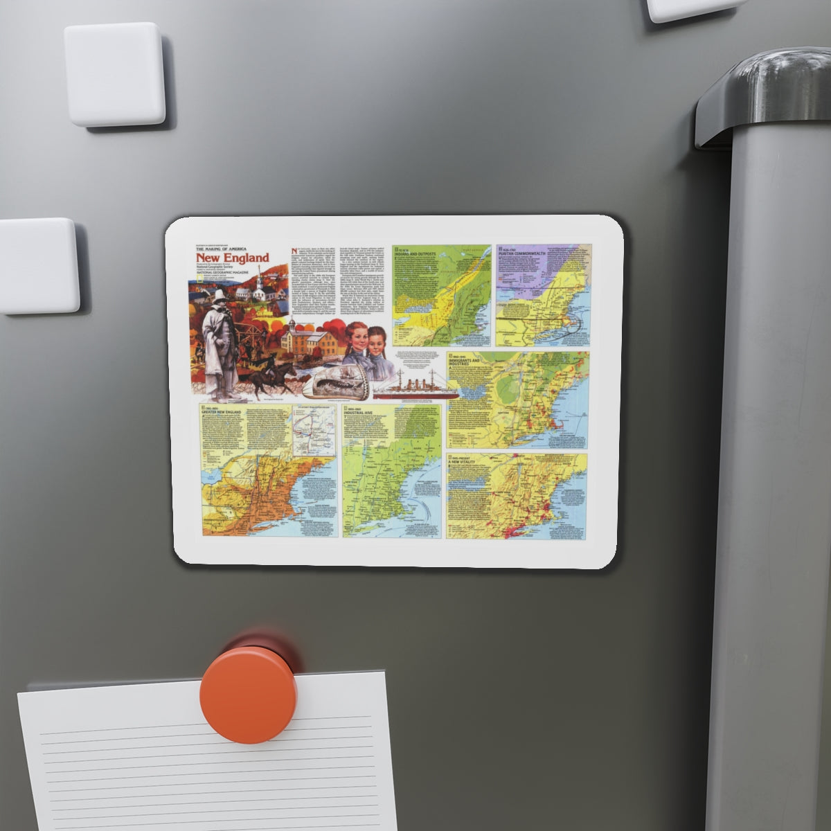 USA - New England 2 (1987) (Map) Refrigerator Magnet-The Sticker Space