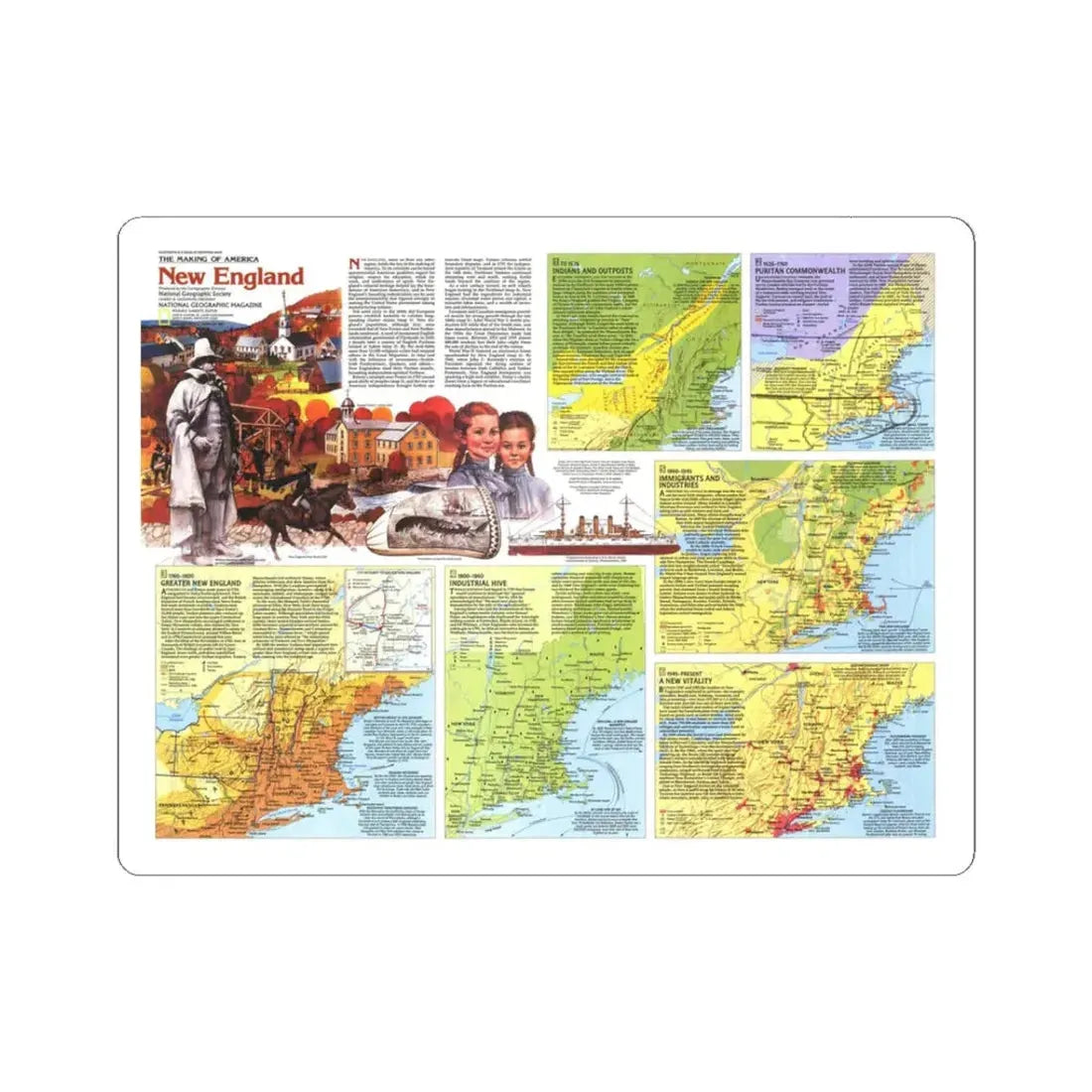 USA - New England 2 (1987) (Map) STICKER Vinyl Kiss-Cut Decal 3 Inch White - The Sticker Space