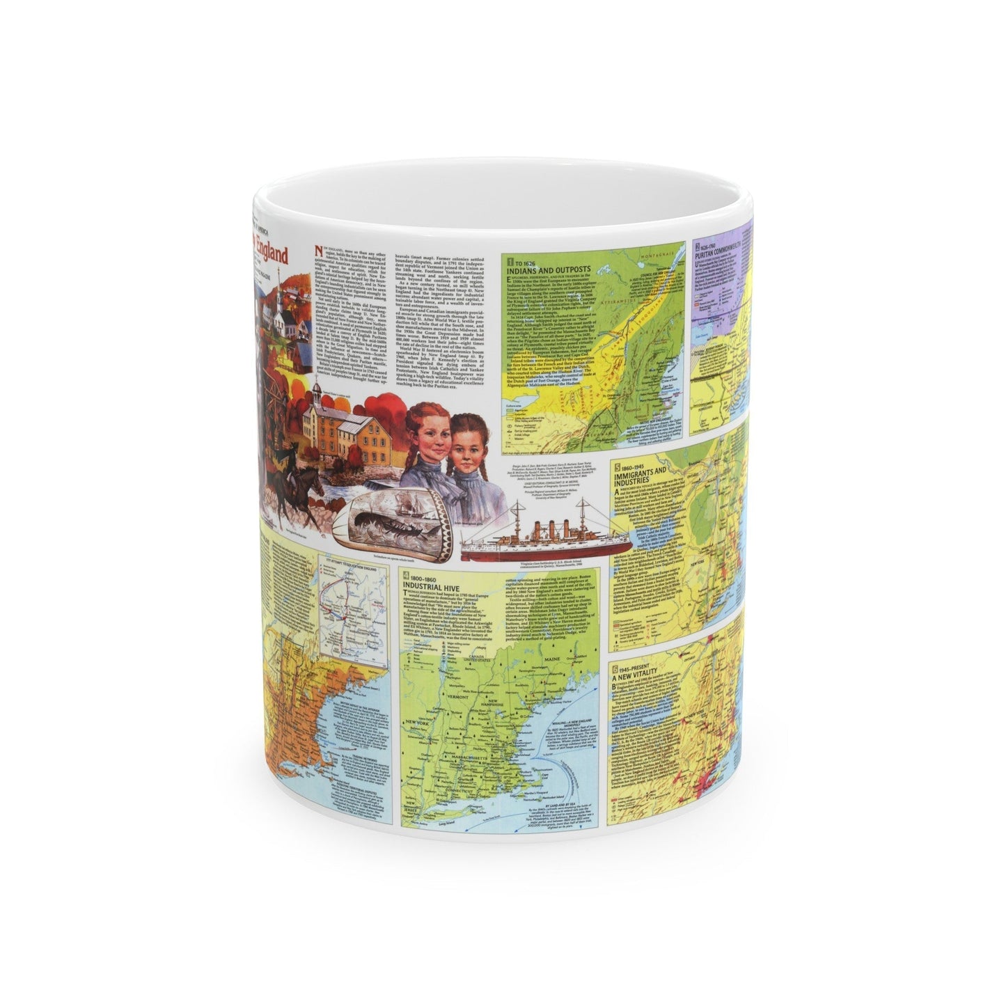 USA - New England 2 (1987) (Map) White Coffee Mug-11oz-The Sticker Space