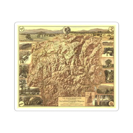 USA - New Hampshire's White Mountains (1937) (Map) STICKER Vinyl Kiss-Cut Decal 2 Inch White - The Sticker Space