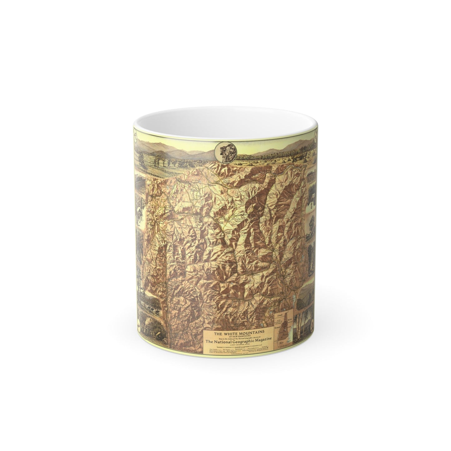 USA - New Hampshire's White Mountains (1937) (Map) Color Changing Mug 11oz-11oz-The Sticker Space