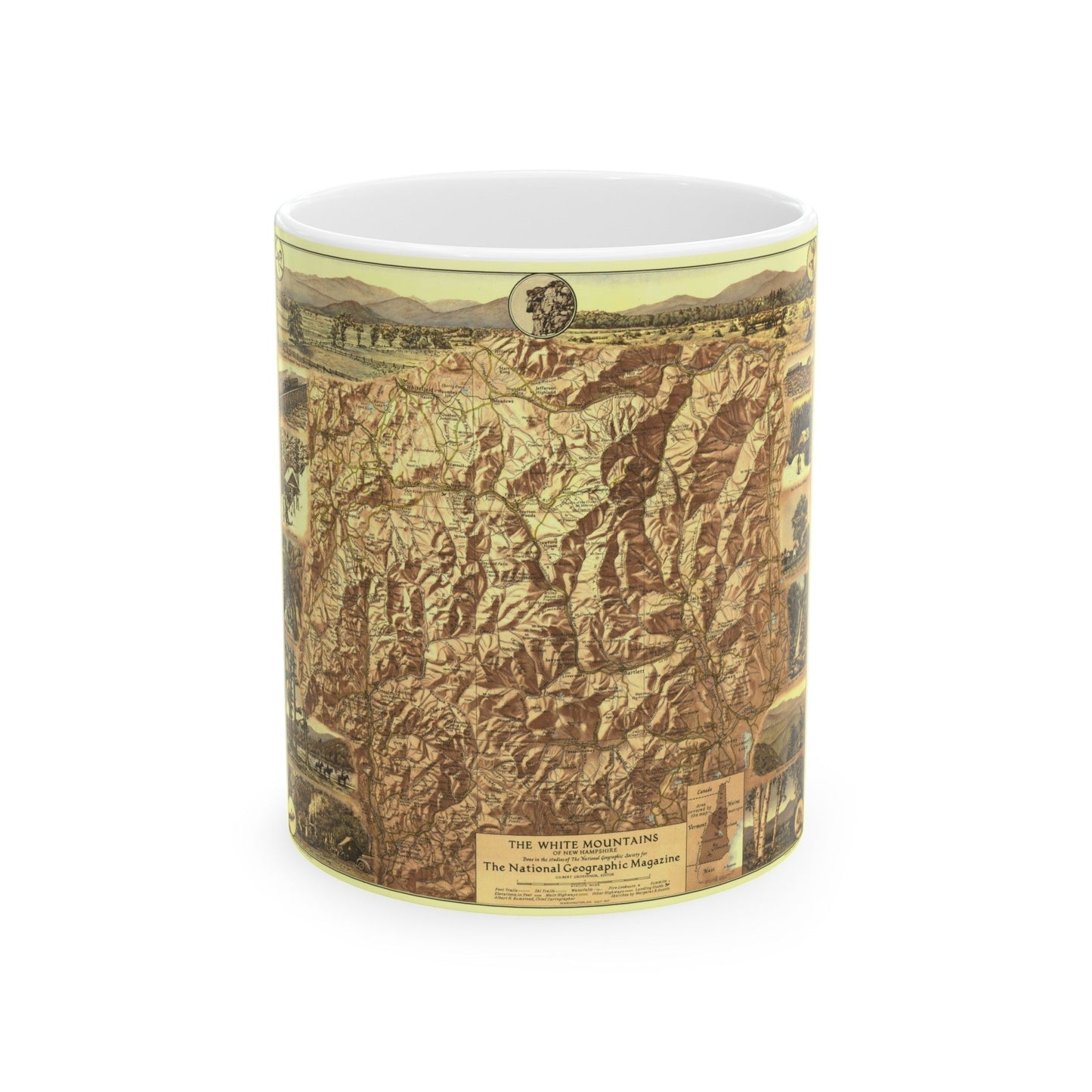 USA - New Hampshire's White Mountains (1937) (Map) White Coffee Mug-11oz-The Sticker Space