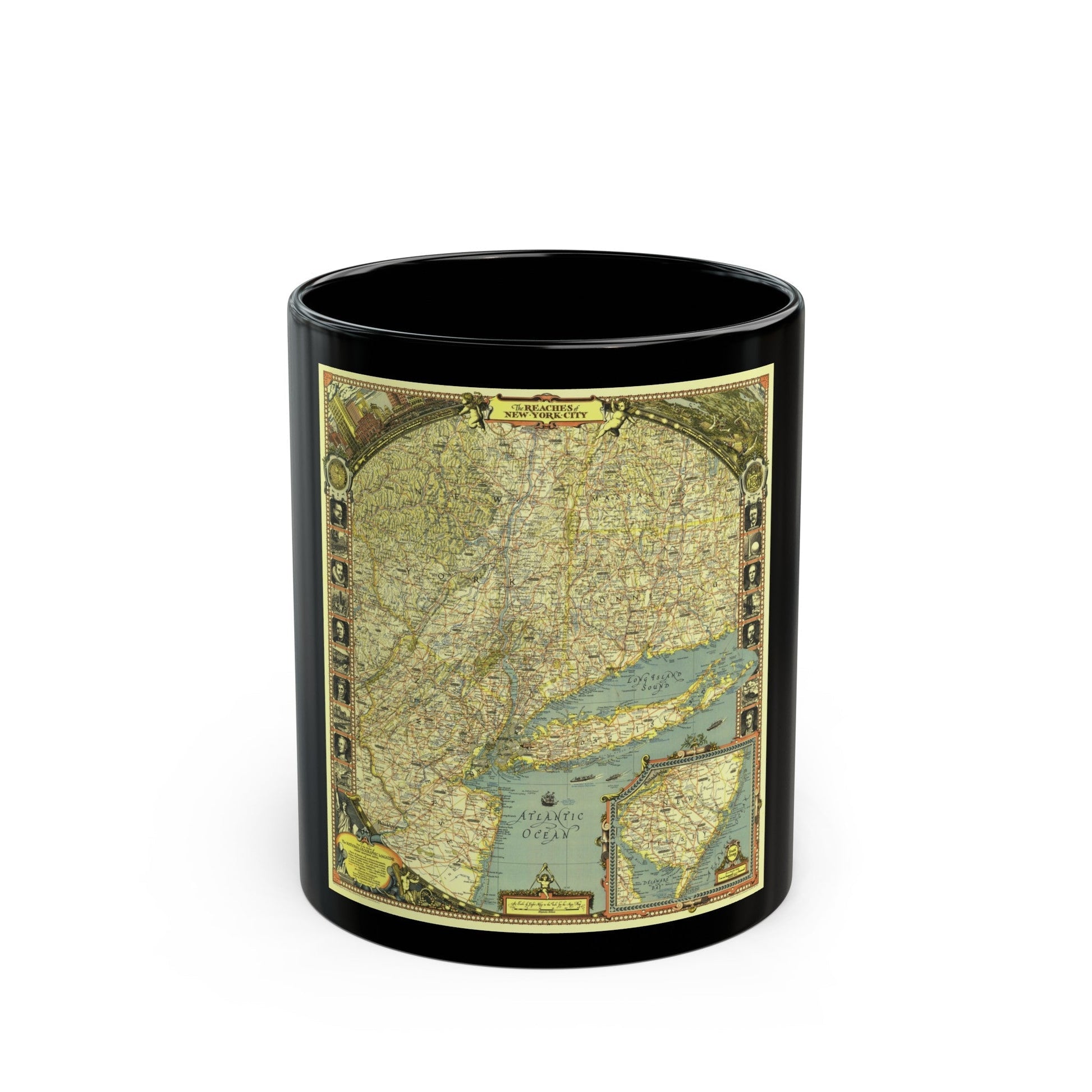 USA - New York City (1939) (Map) Black Coffee Mug-11oz-The Sticker Space