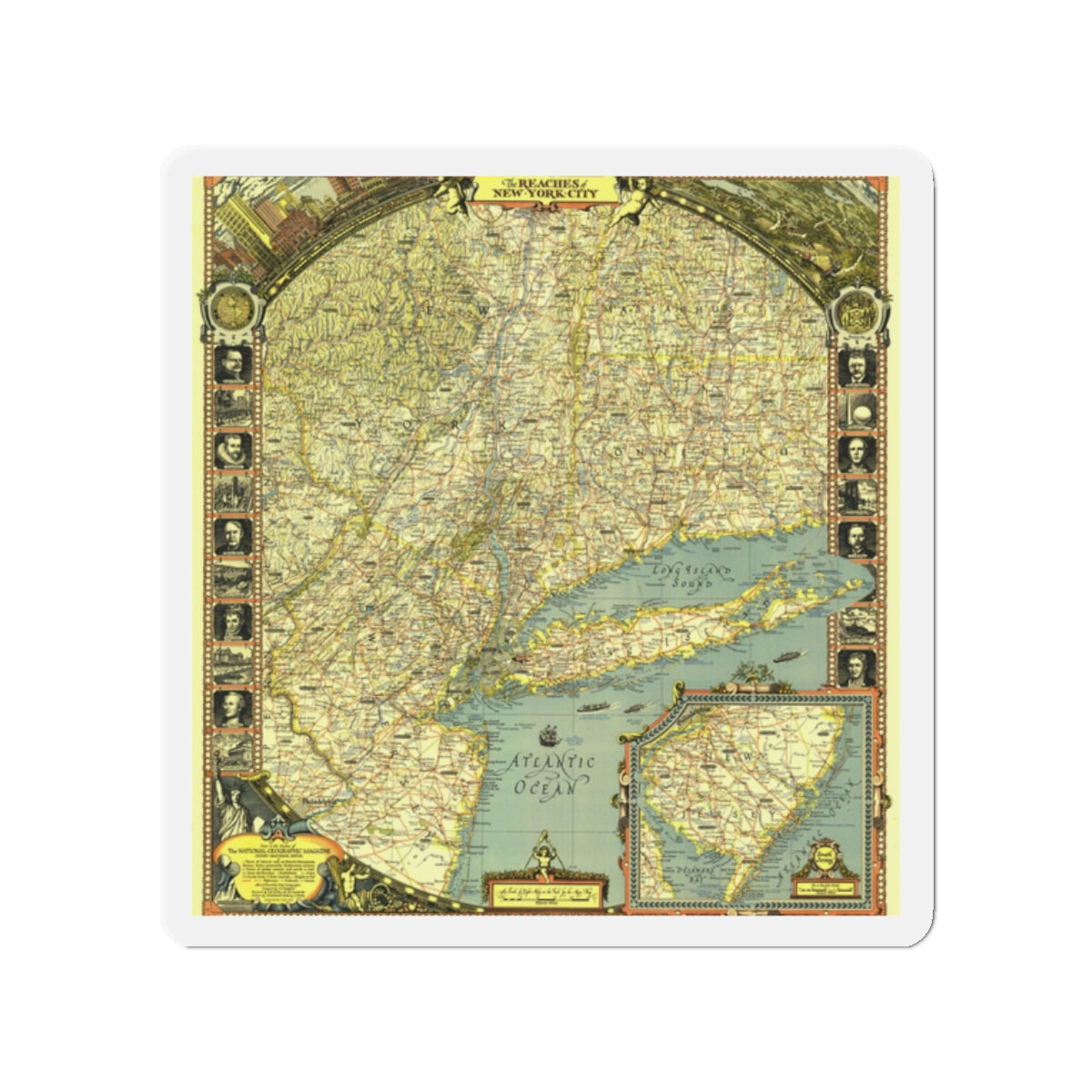 USA - New York City (1939) (Map) Refrigerator Magnet-2" x 2"-The Sticker Space