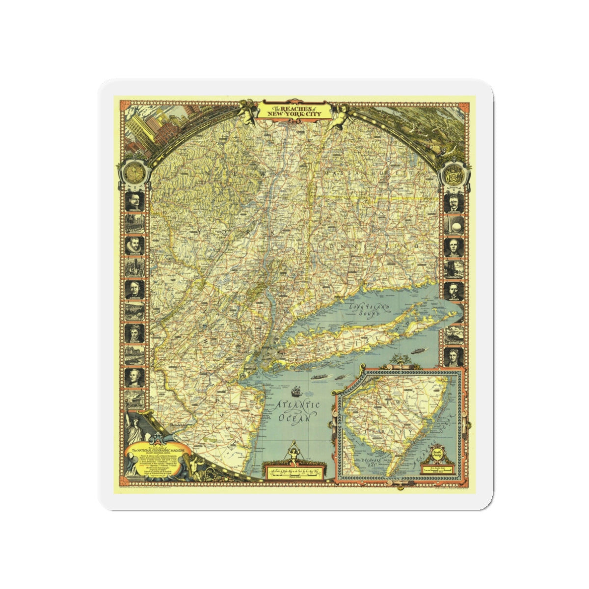 USA - New York City (1939) (Map) Refrigerator Magnet-3" x 3"-The Sticker Space