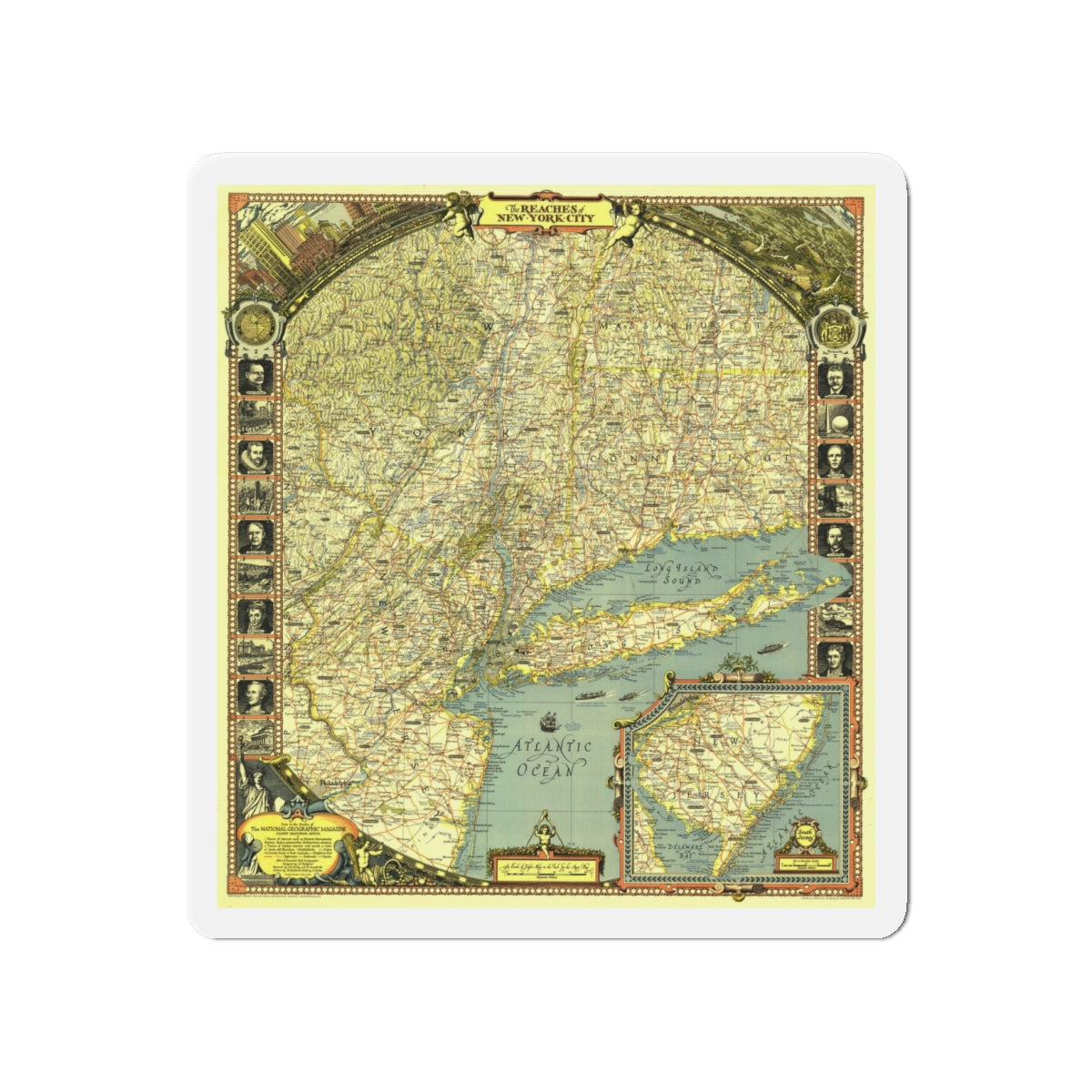 USA - New York City (1939) (Map) Refrigerator Magnet-4" x 4"-The Sticker Space