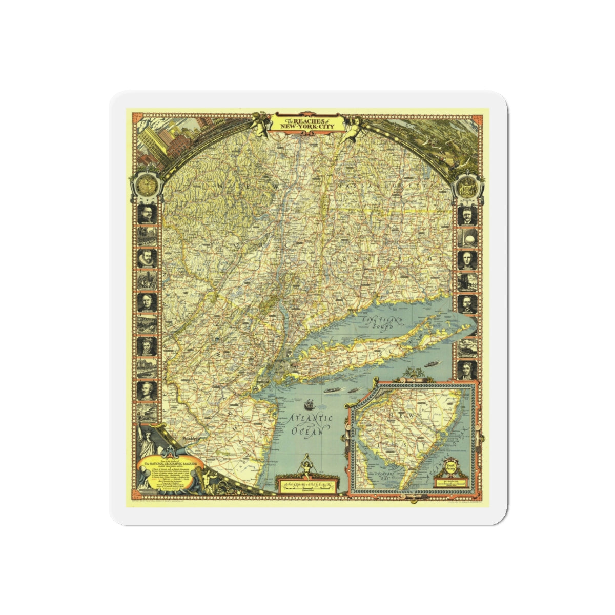 USA - New York City (1939) (Map) Refrigerator Magnet-5" x 5"-The Sticker Space