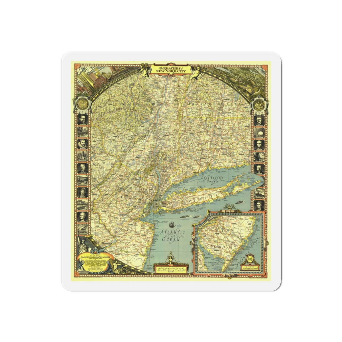 USA - New York City (1939) (Map) Refrigerator Magnet-6 × 6"-The Sticker Space