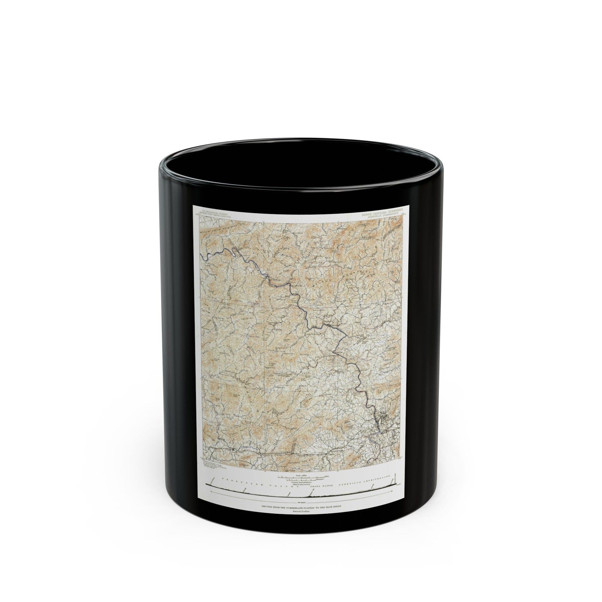 USA - North Carolina, Tennessee (1889) (Map) Black Coffee Mug-11oz-The Sticker Space