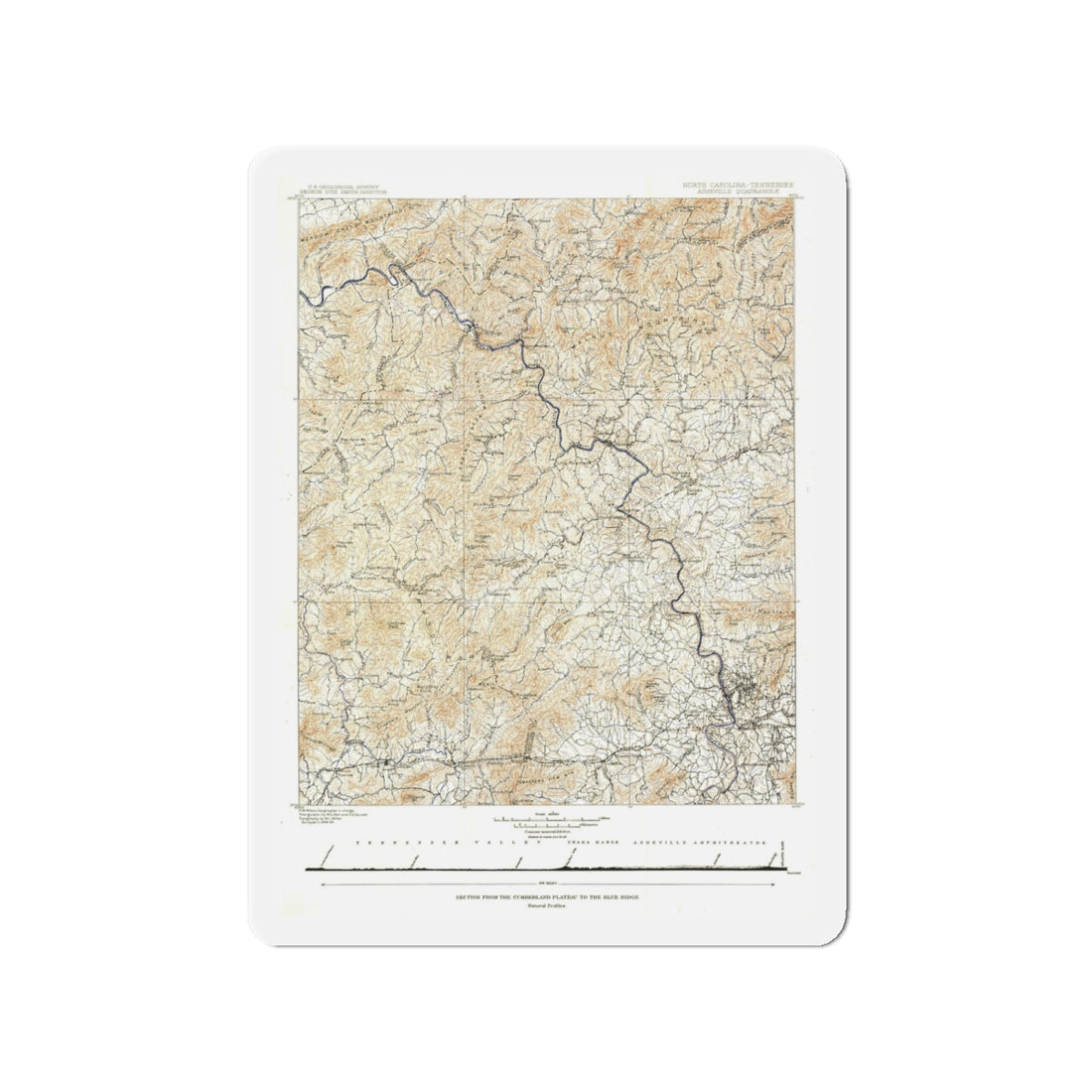 USA - North Carolina, Tennessee (1889) (Map) Refrigerator Magnet-3" x 3"-The Sticker Space