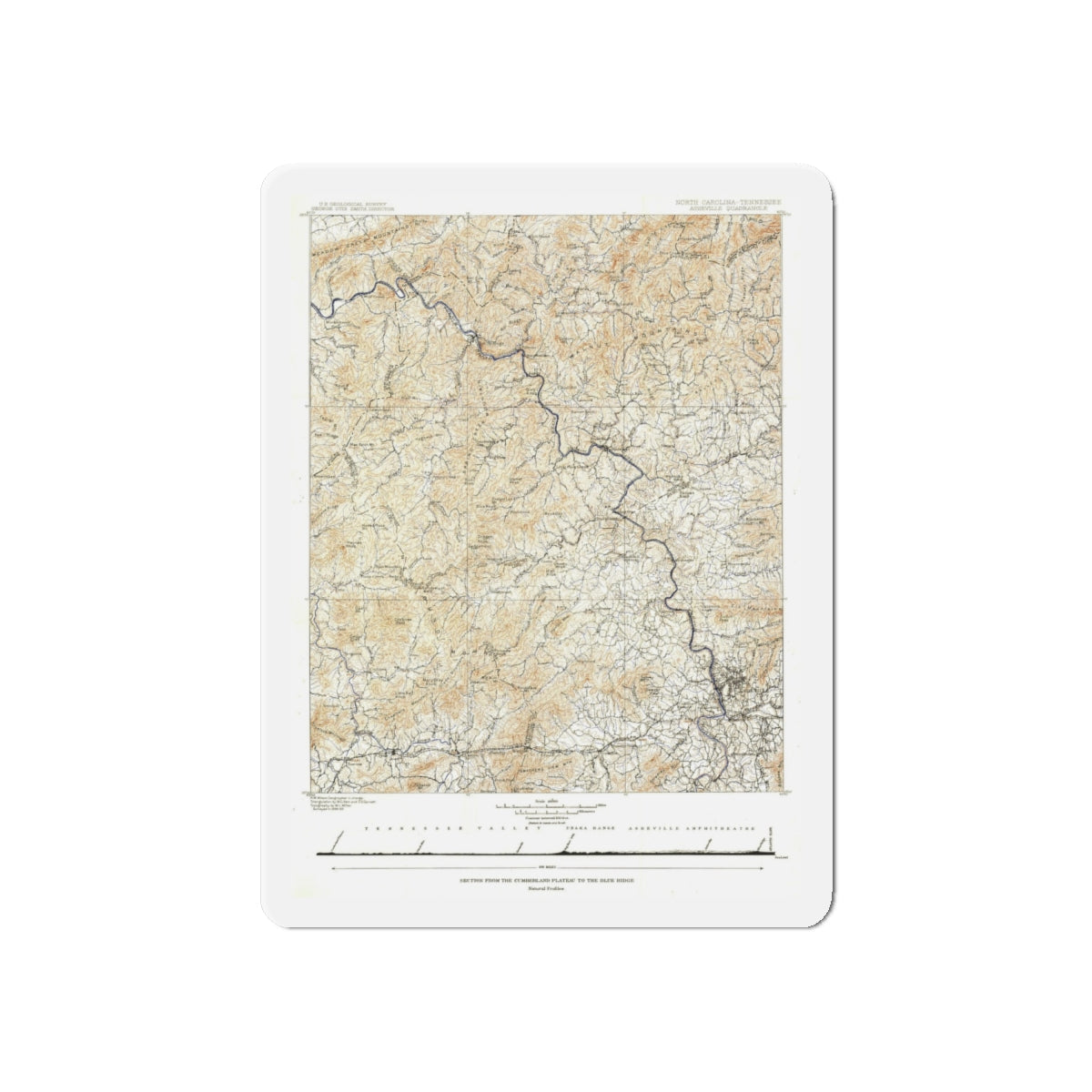 USA - North Carolina, Tennessee (1889) (Map) Refrigerator Magnet-6 × 6"-The Sticker Space