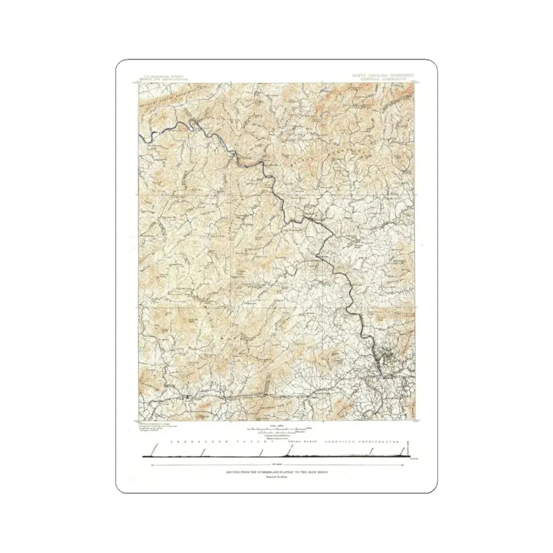 USA - North Carolina, Tennessee (1889) (Map) STICKER Vinyl Kiss-Cut Decal 3 Inch White - The Sticker Space