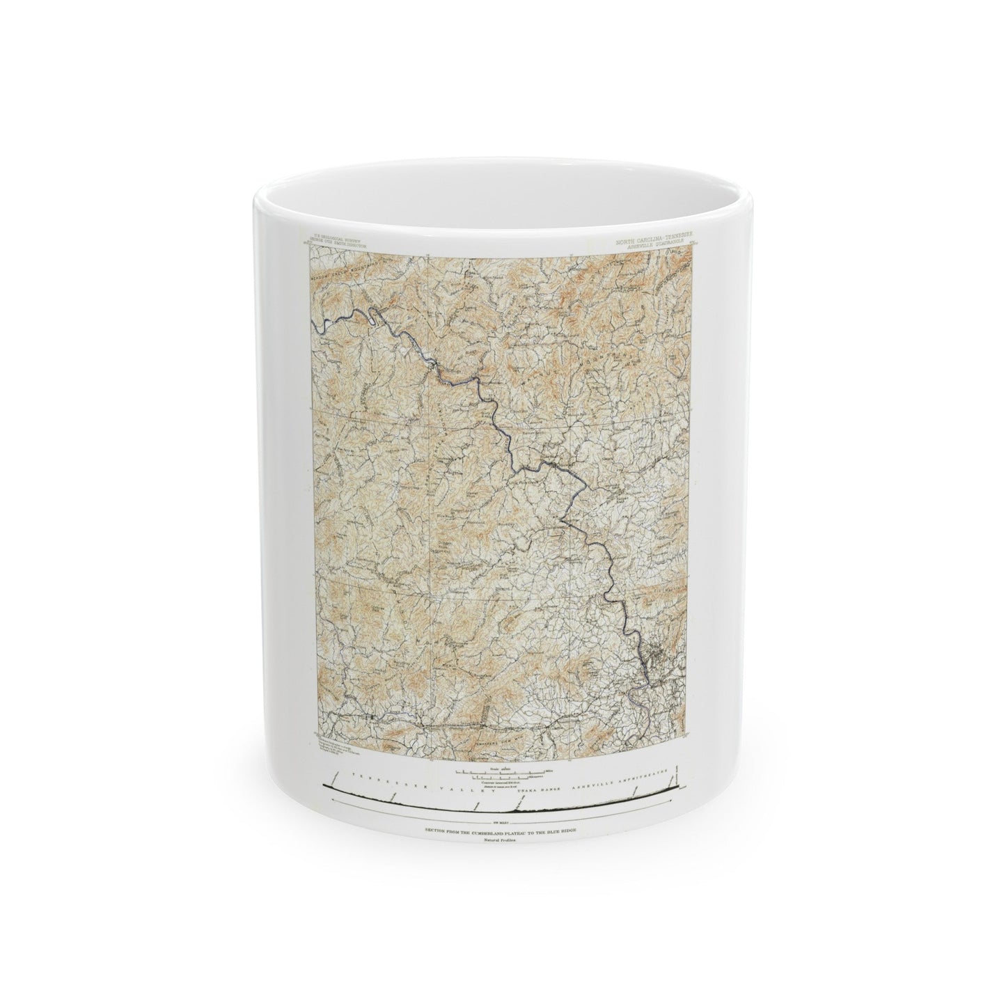 USA - North Carolina, Tennessee (1889) (Map) White Coffee Mug-11oz-The Sticker Space