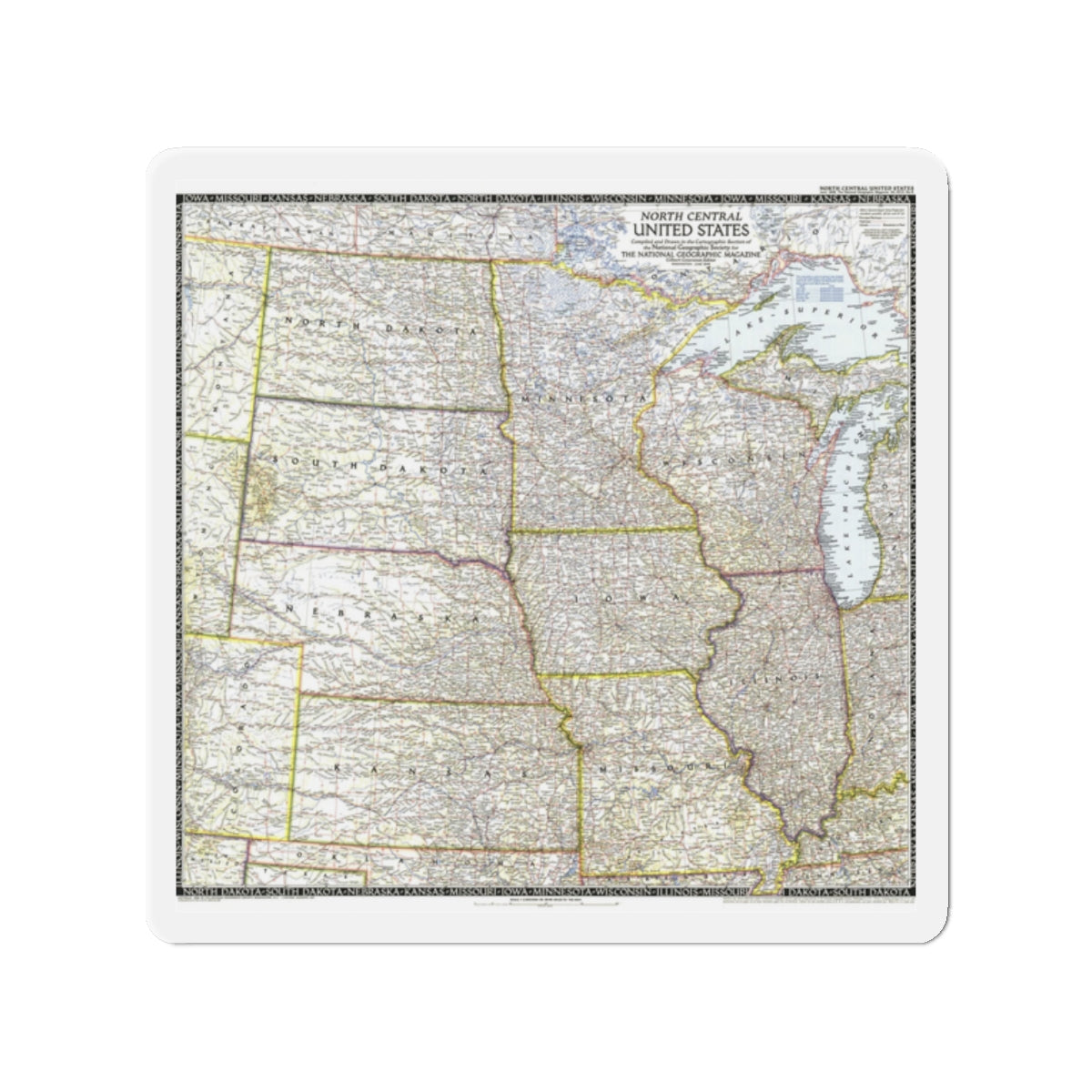 USA - North Central (1948) (Map) Refrigerator Magnet-2" x 2"-The Sticker Space