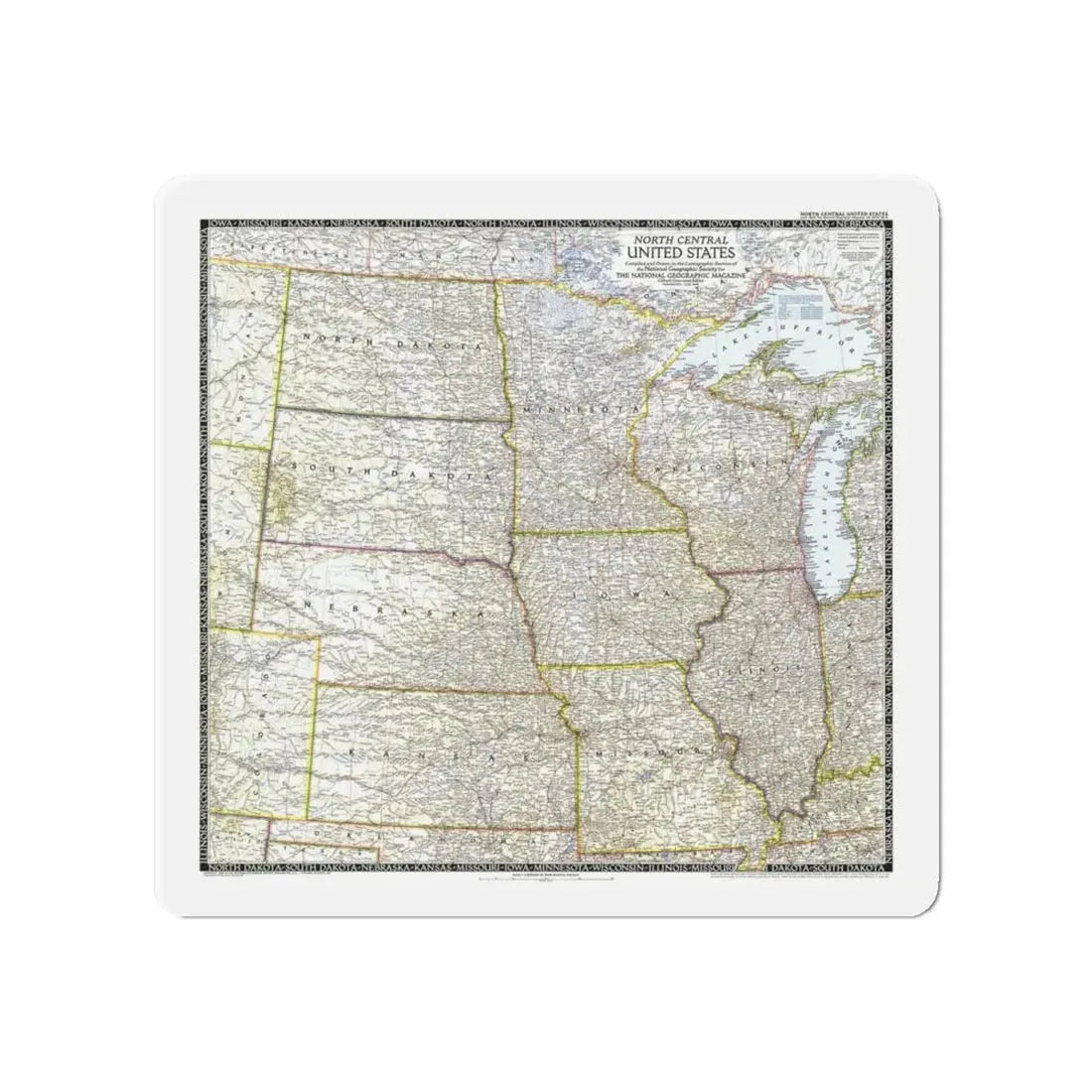 USA - North Central (1948) (Map) Refrigerator Magnet 4 Inch - The Sticker Space