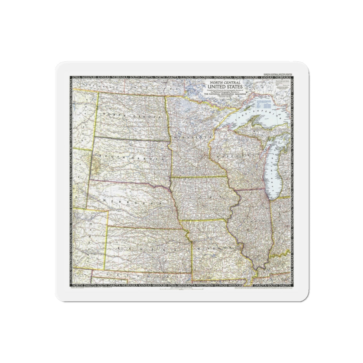 USA - North Central (1948) (Map) Refrigerator Magnet-6 × 6"-The Sticker Space