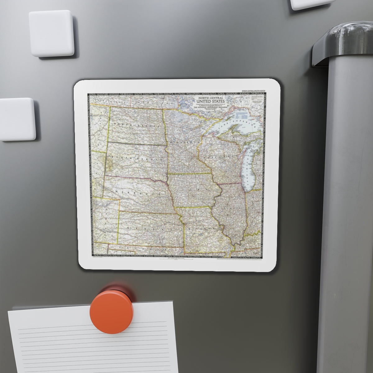 USA - North Central (1948) (Map) Refrigerator Magnet-The Sticker Space