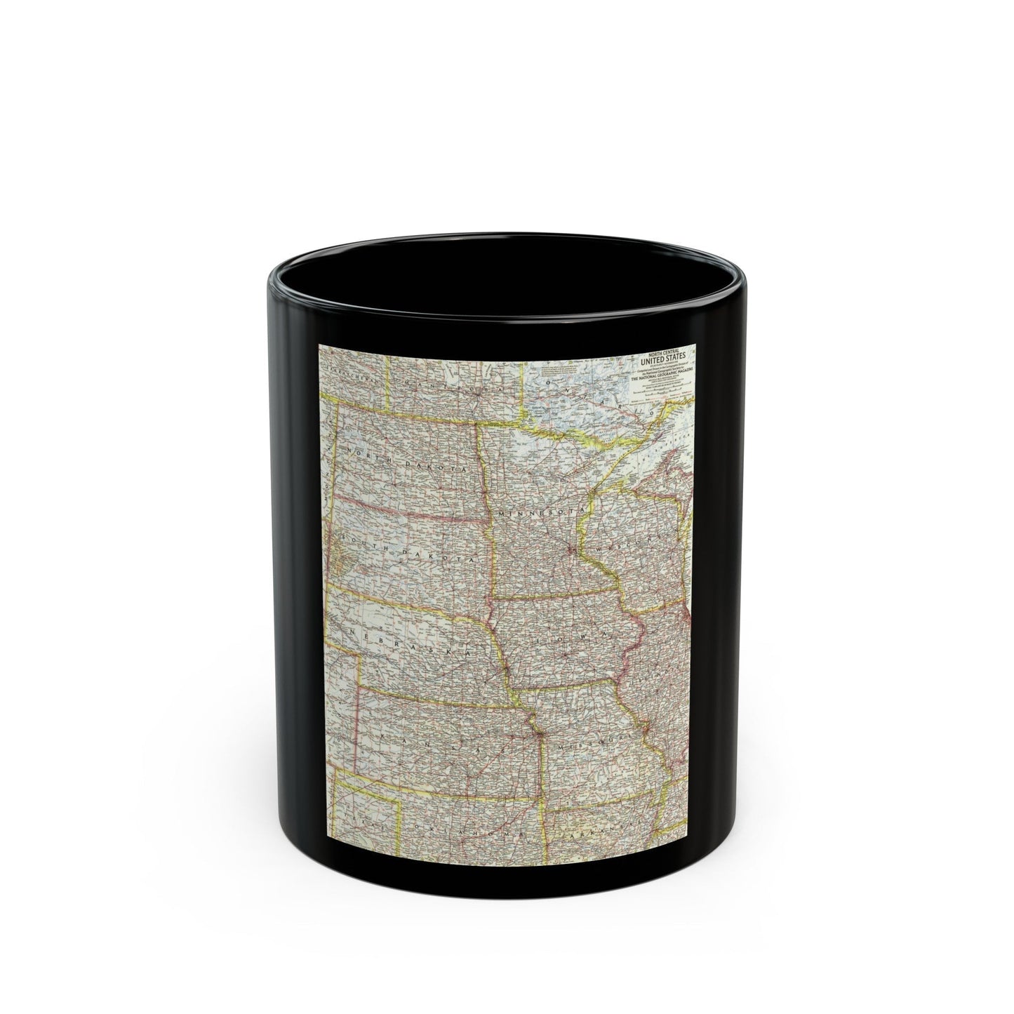 USA - North Central (1958) (Map) Black Coffee Mug-11oz-The Sticker Space