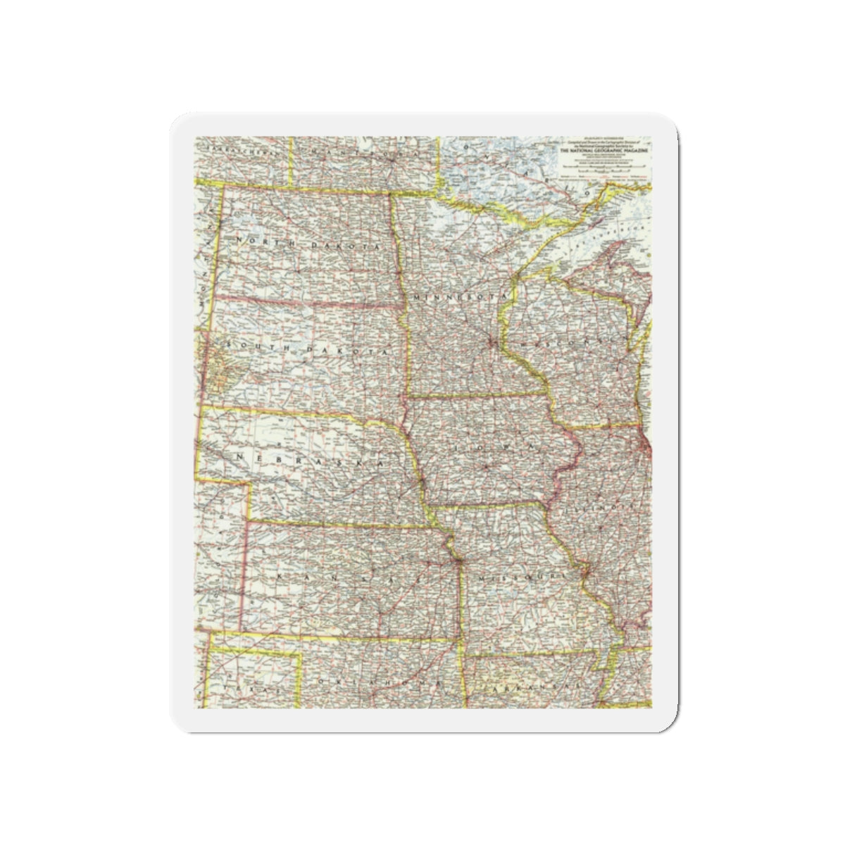 USA - North Central (1958) (Map) Refrigerator Magnet-2" x 2"-The Sticker Space