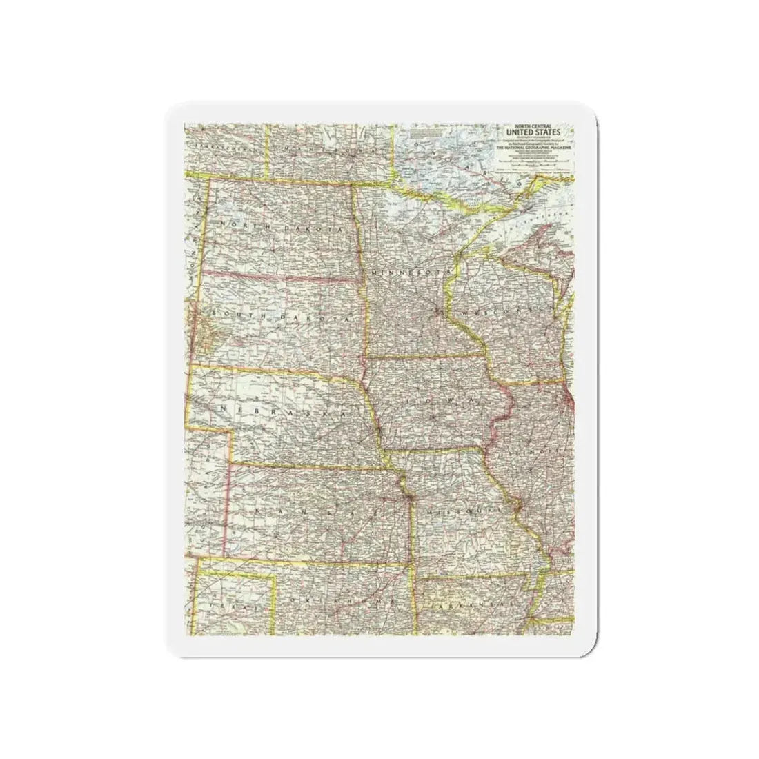USA - North Central (1958) (Map) Refrigerator Magnet 3 Inch - The Sticker Space