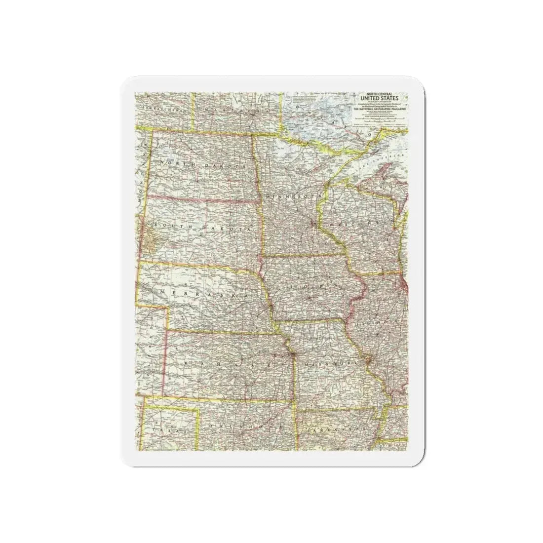 USA - North Central (1958) (Map) Refrigerator Magnet 4 Inch - The Sticker Space