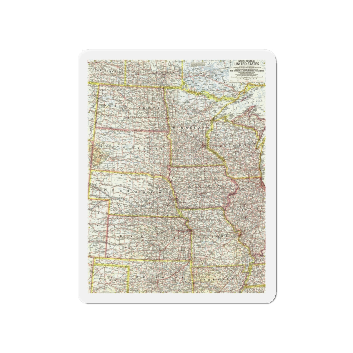 USA - North Central (1958) (Map) Refrigerator Magnet-4" x 4"-The Sticker Space