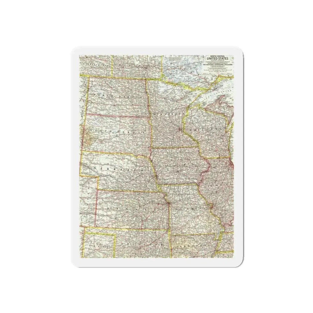 USA - North Central (1958) (Map) Refrigerator Magnet 5 Inch - The Sticker Space