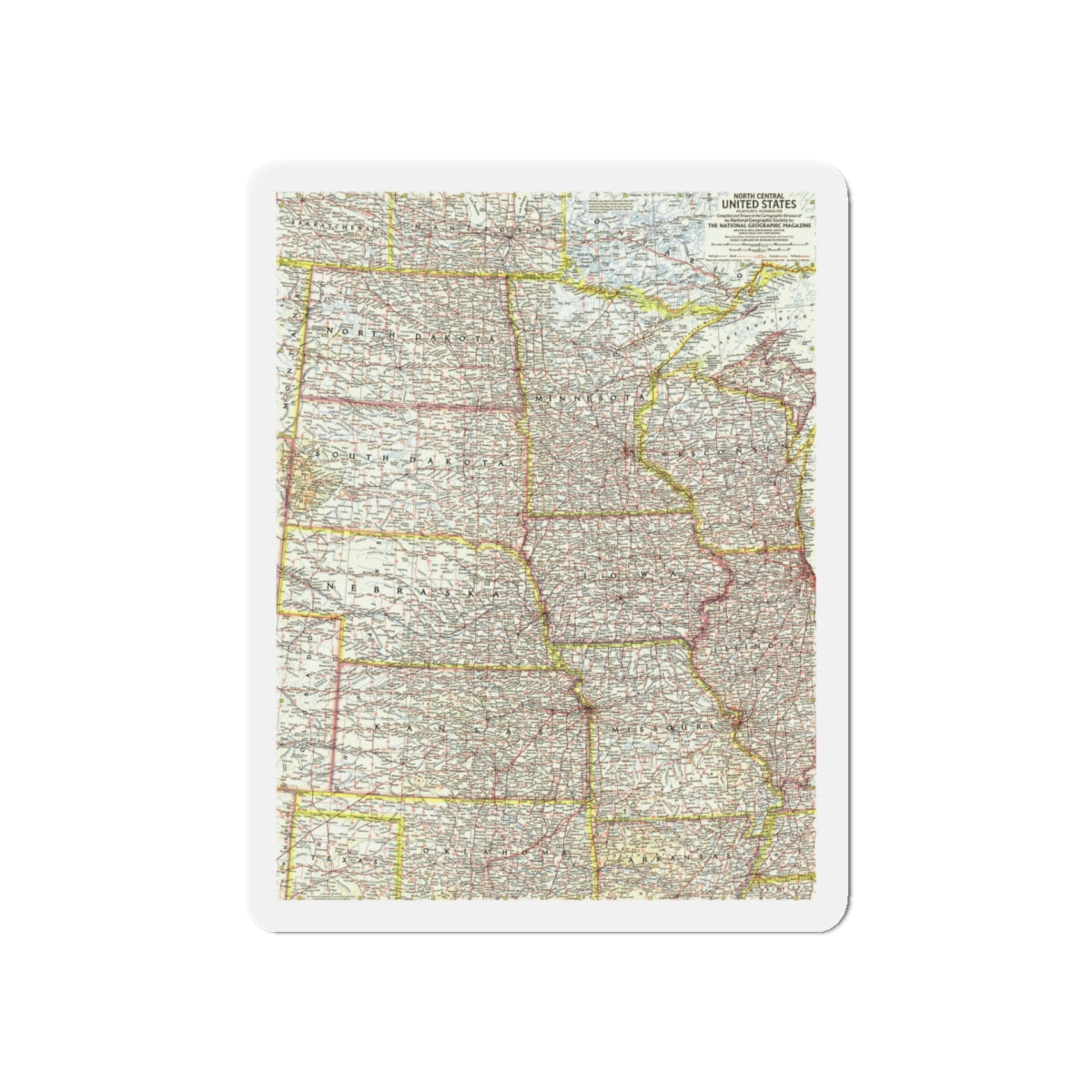 USA - North Central (1958) (Map) Refrigerator Magnet-5" x 5"-The Sticker Space