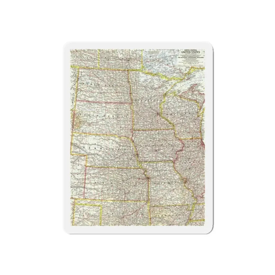 USA - North Central (1958) (Map) Refrigerator Magnet 6 Inch - The Sticker Space
