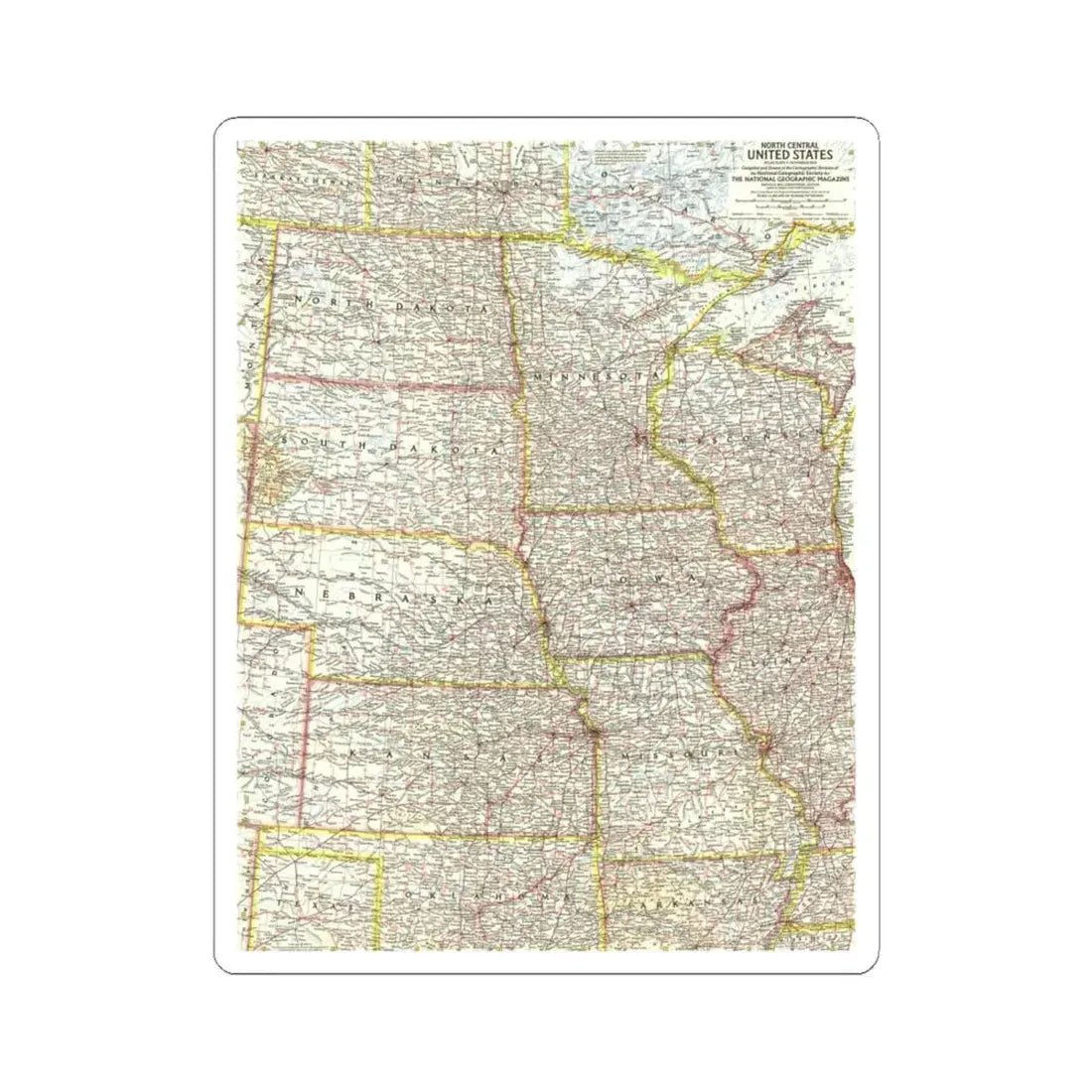 USA - North Central (1958) (Map) STICKER Vinyl Kiss-Cut Decal 6 Inch White - The Sticker Space
