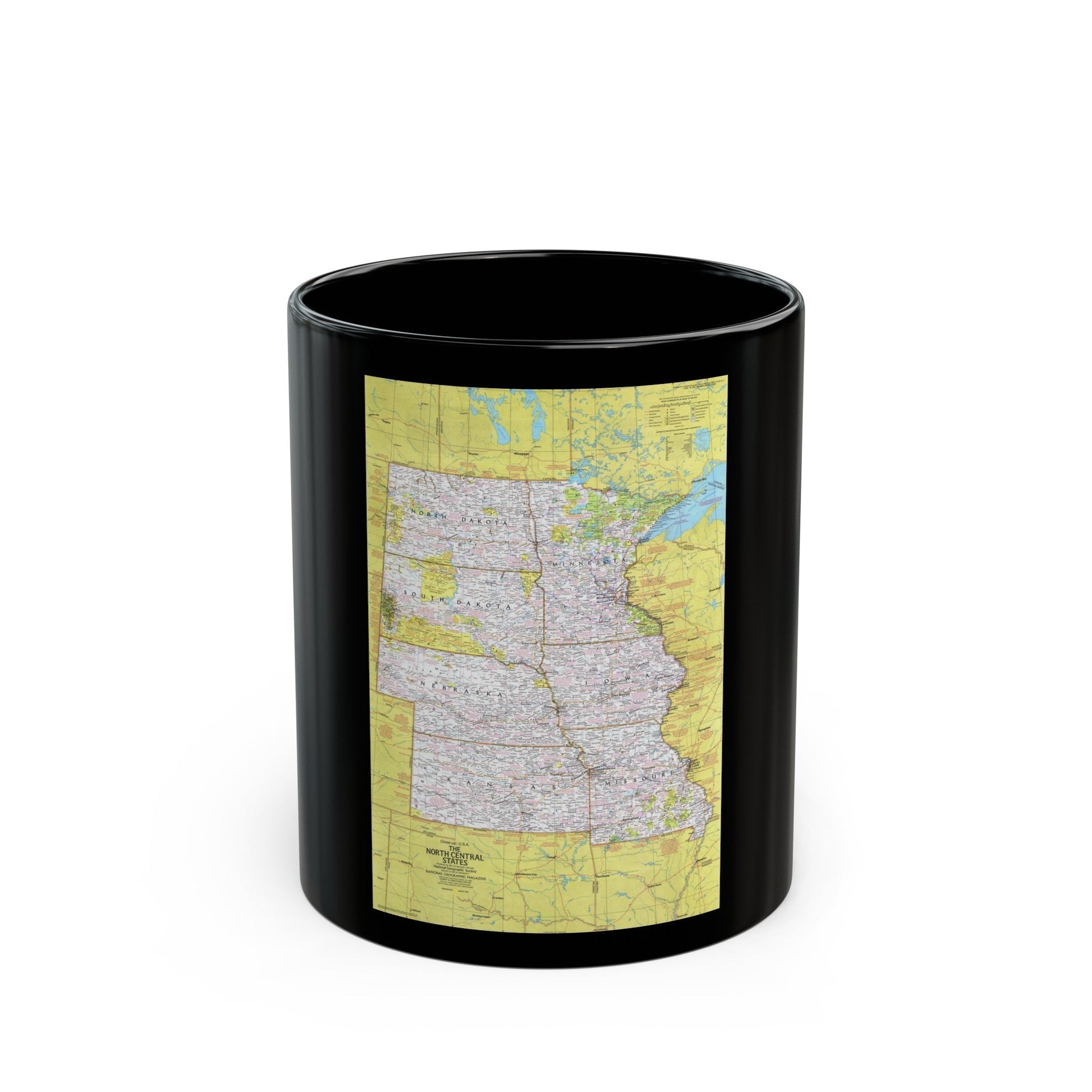 USA - North Central States 1 (1974) (Map) Black Coffee Mug-11oz-The Sticker Space