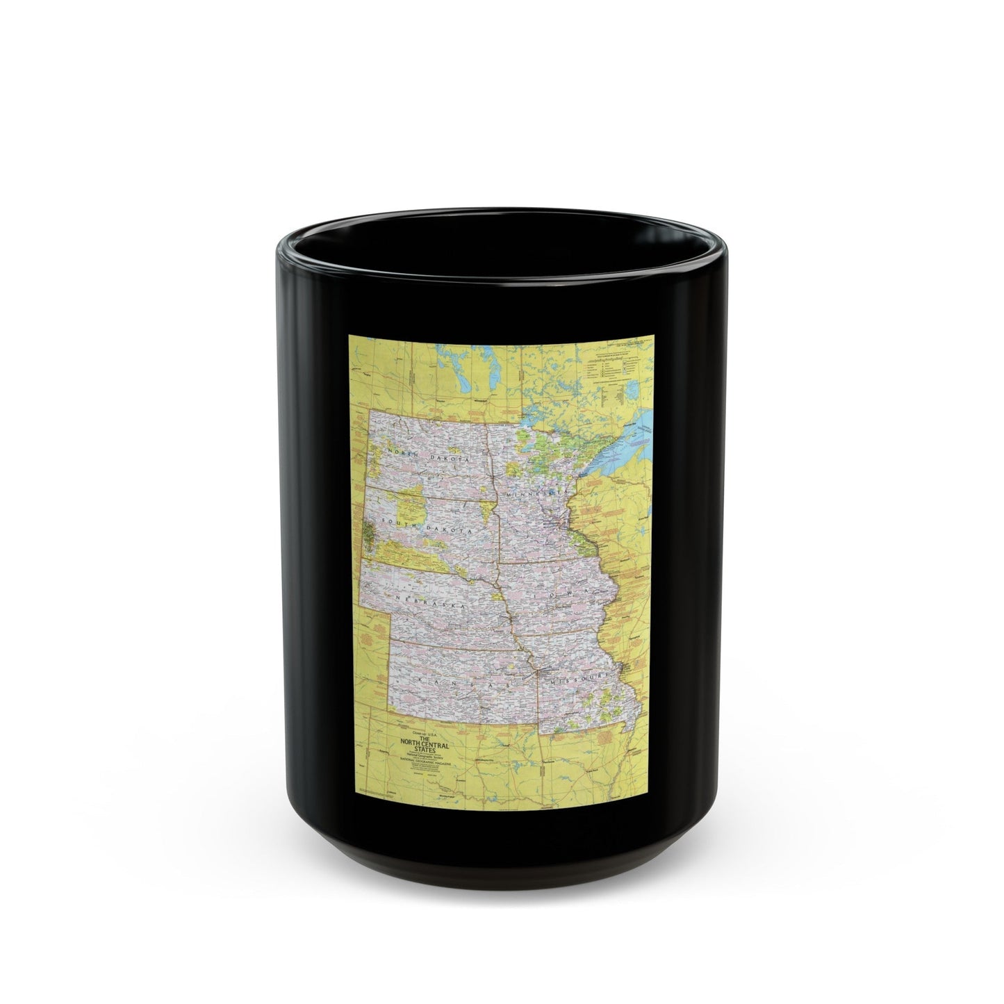 USA - North Central States 1 (1974) (Map) Black Coffee Mug-15oz-The Sticker Space