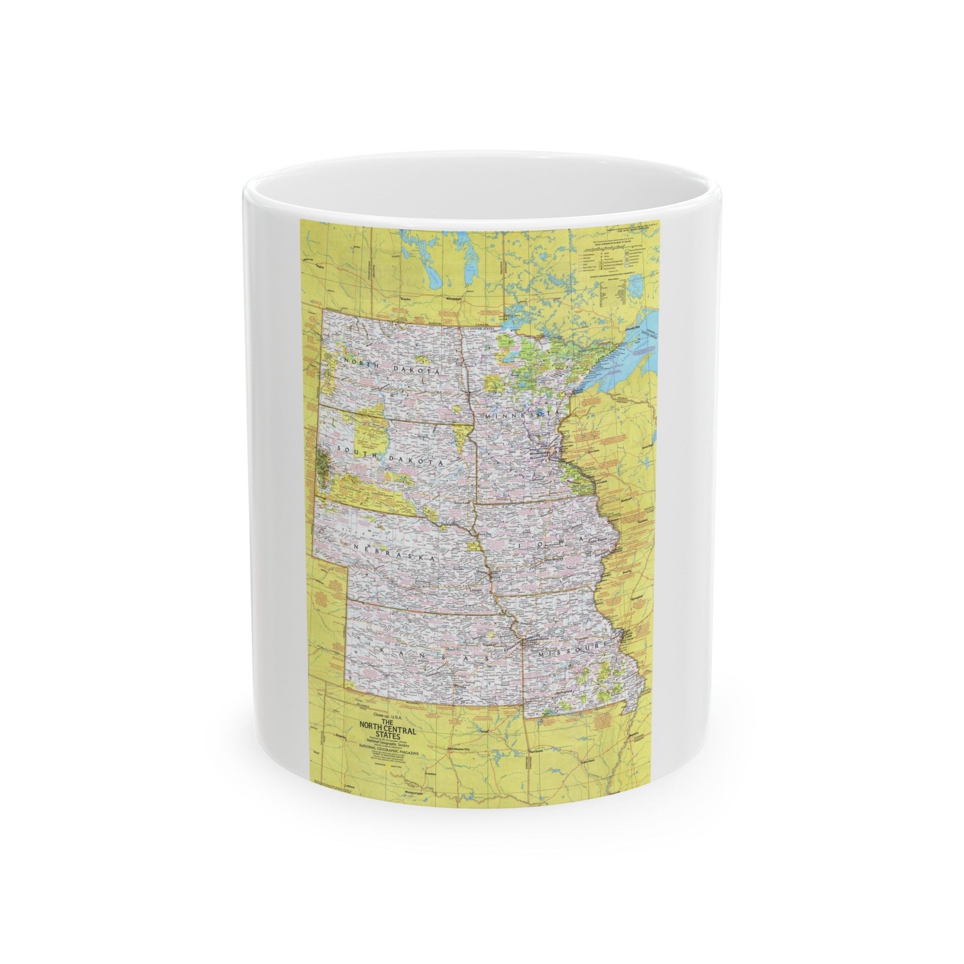 USA - North Central States 1 (1974) (Map) White Coffee Mug-11oz-The Sticker Space